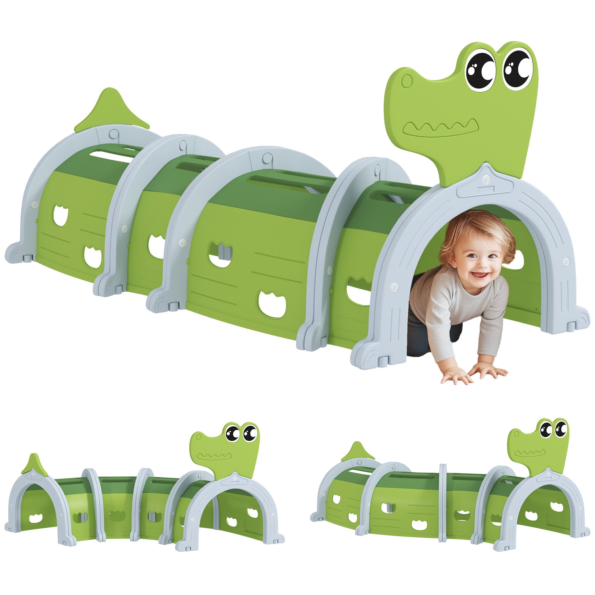 AIYAPLAY Crocodile Design Kids Play Tunnel for Ages 3-6 Crawl and Climb - North Peak Garden Furniture