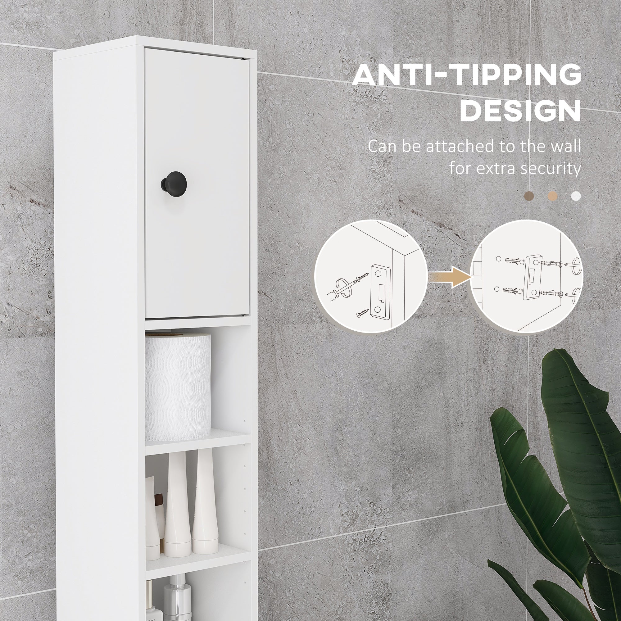 kleankin 180cm Tall Bathroom Cabinet, Slim Bathroom Storage Cabinet with 4 Open Shelves, 2 Door Cupboards and Adjustable Shelves, White - North Peak Garden Furniture