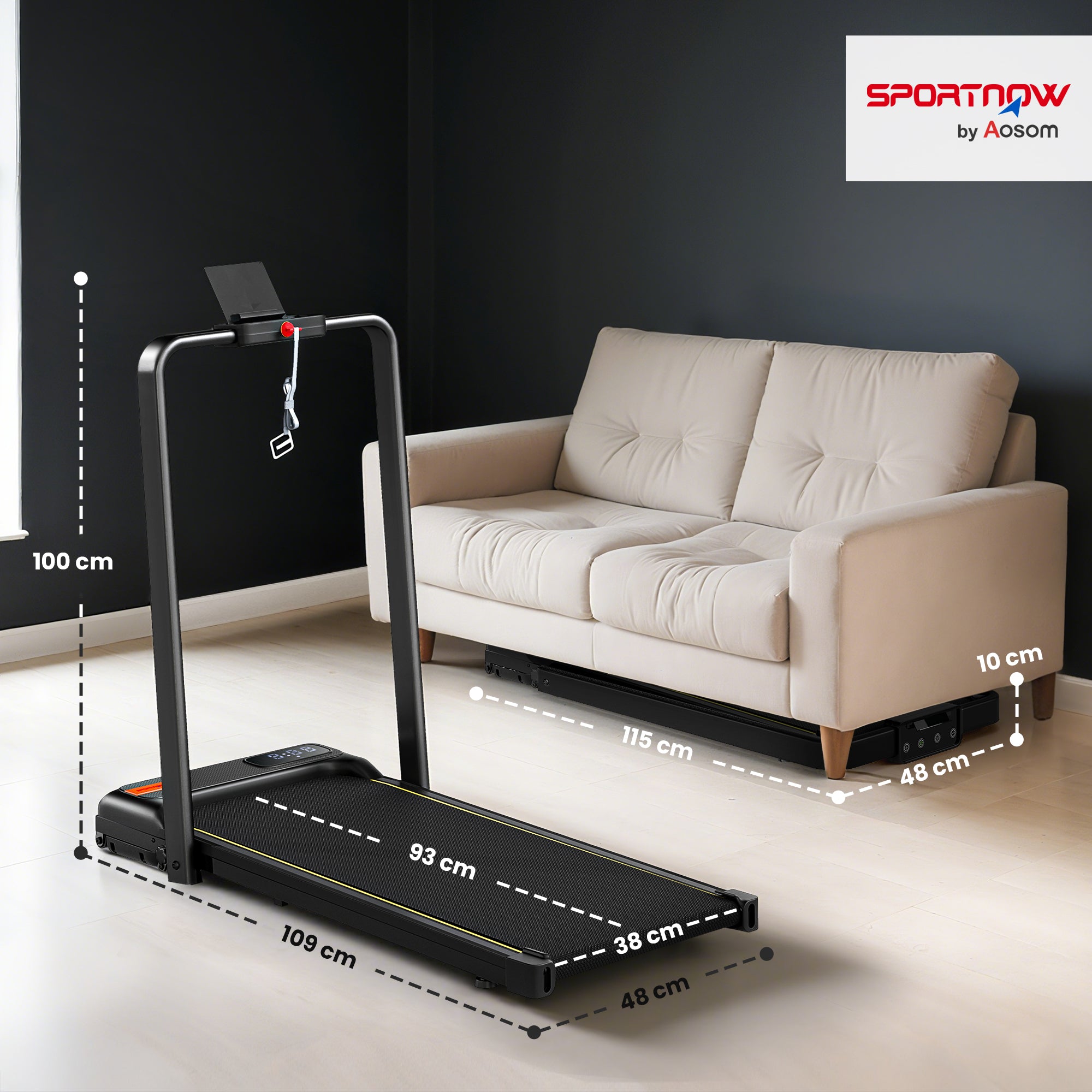 SPORTNOW Folding Walking Treadmill, Under Desk Walking Pad with Incline, Black
