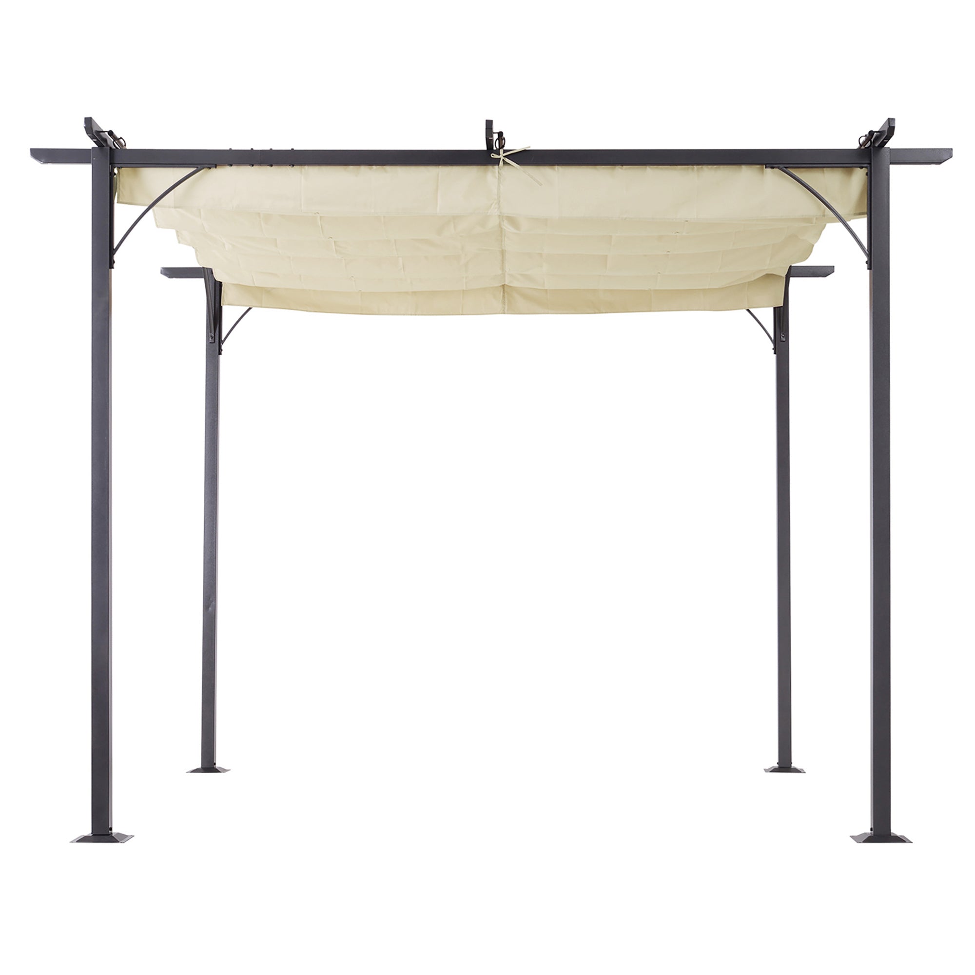 Outsunny 3 x 3(m) Metal Pergola with Retractable Roof, Garden Gazebo Metal Pergola Canopy. Outdoor Sun Shade Shelter for Party BBQ, Beige - North Peak Garden Furniture