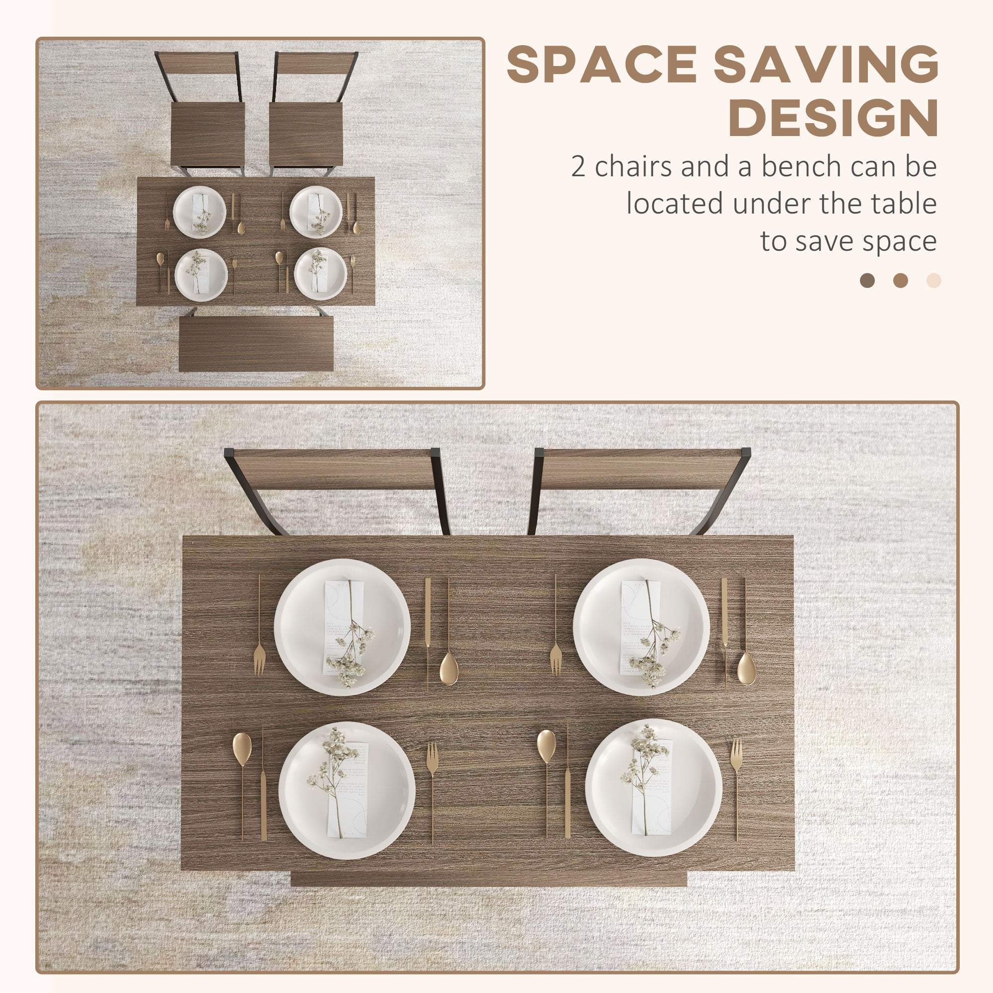 HOMCOM Four-Piece Dining Set, With Table, Chairs and Bench - North Peak Garden Furniture