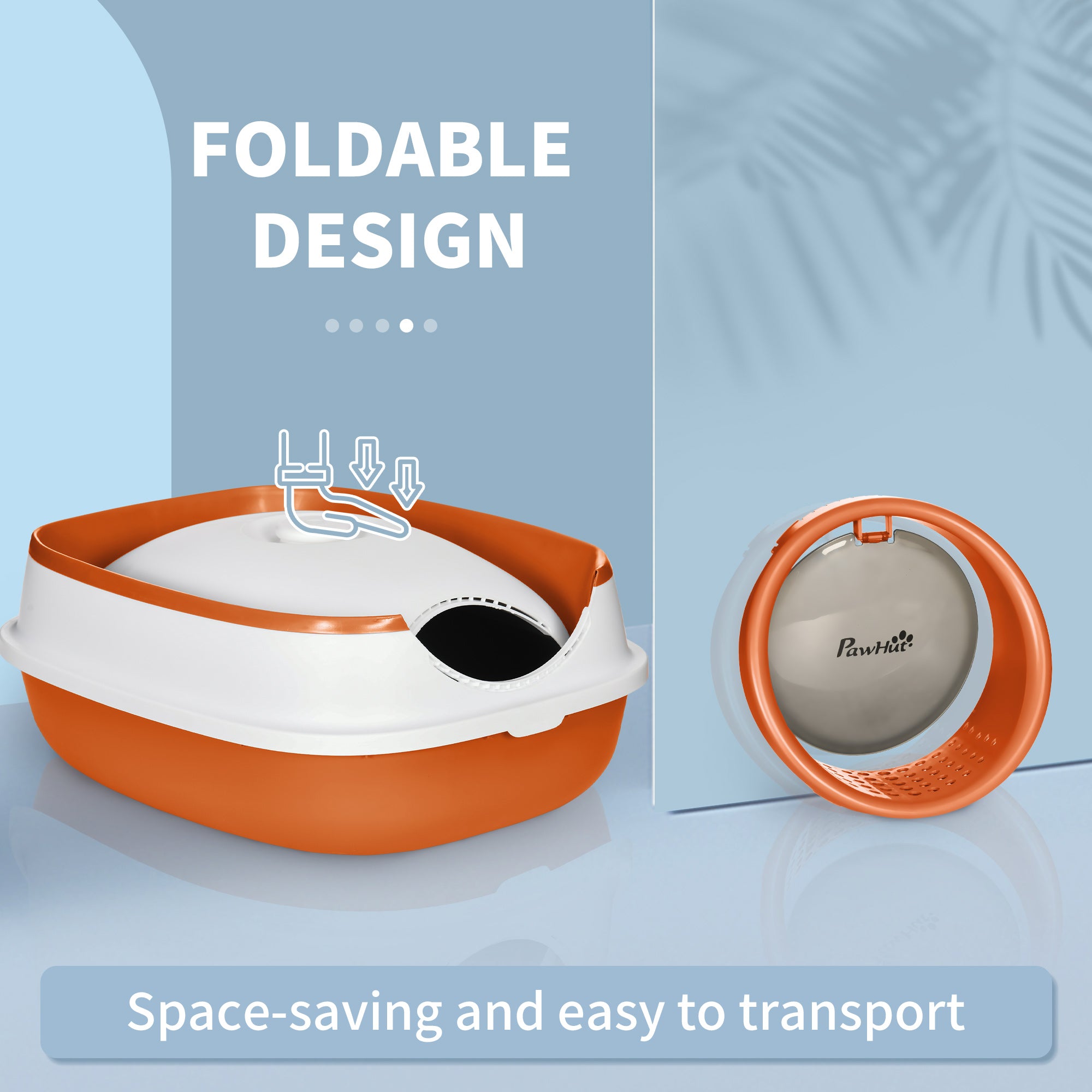 PawHut Foldable Cat Litter Tray with Lid, Deodorant, Scoop, Orange - North Peak Garden Furniture