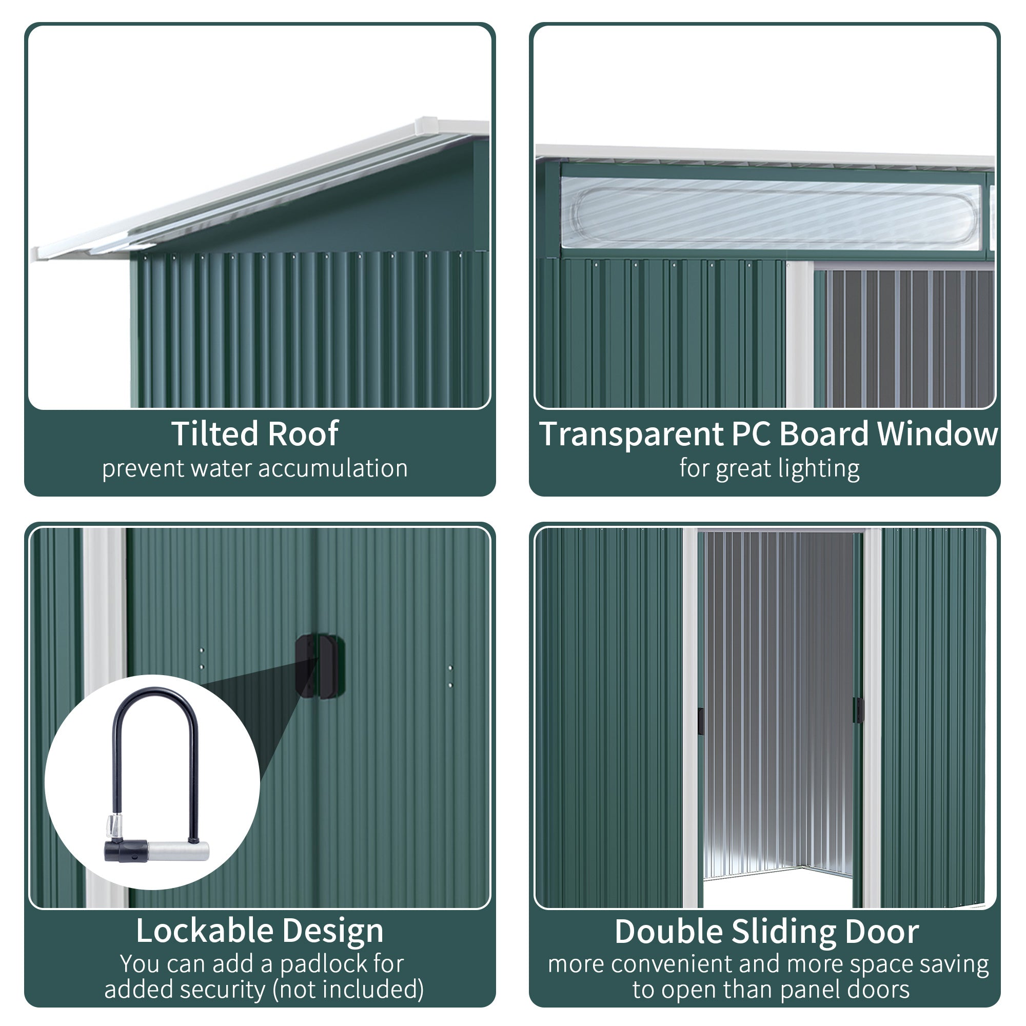 Outsunny Metal Garden Storage Shed, Tool Storage House with Double Sliding Doors and Lightsky Panels, 8.5 x 4ft - North Peak Garden Furniture