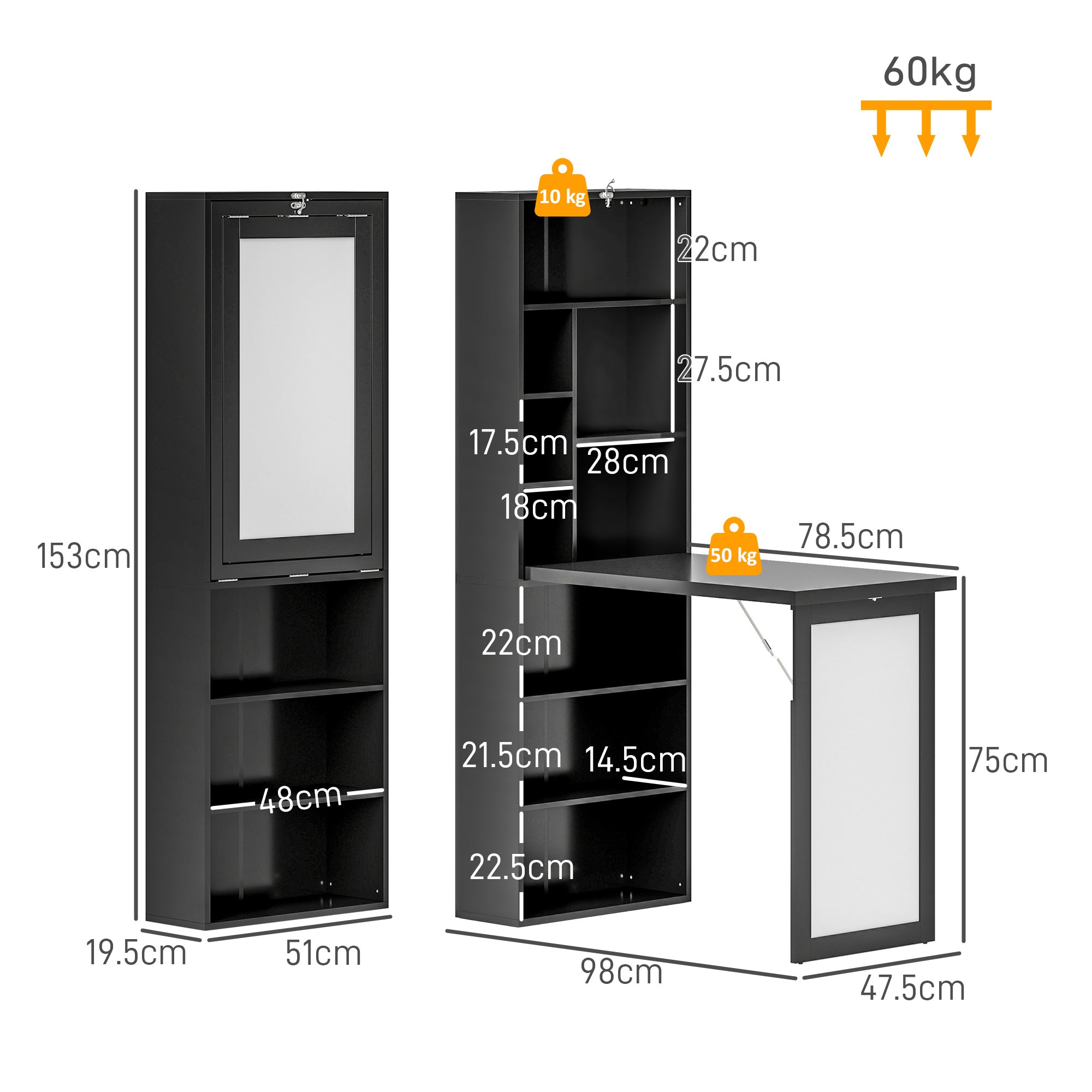 HOMCOM Three-Part Work Desk, with Storage and Chalkboard - Black - North Peak Garden Furniture
