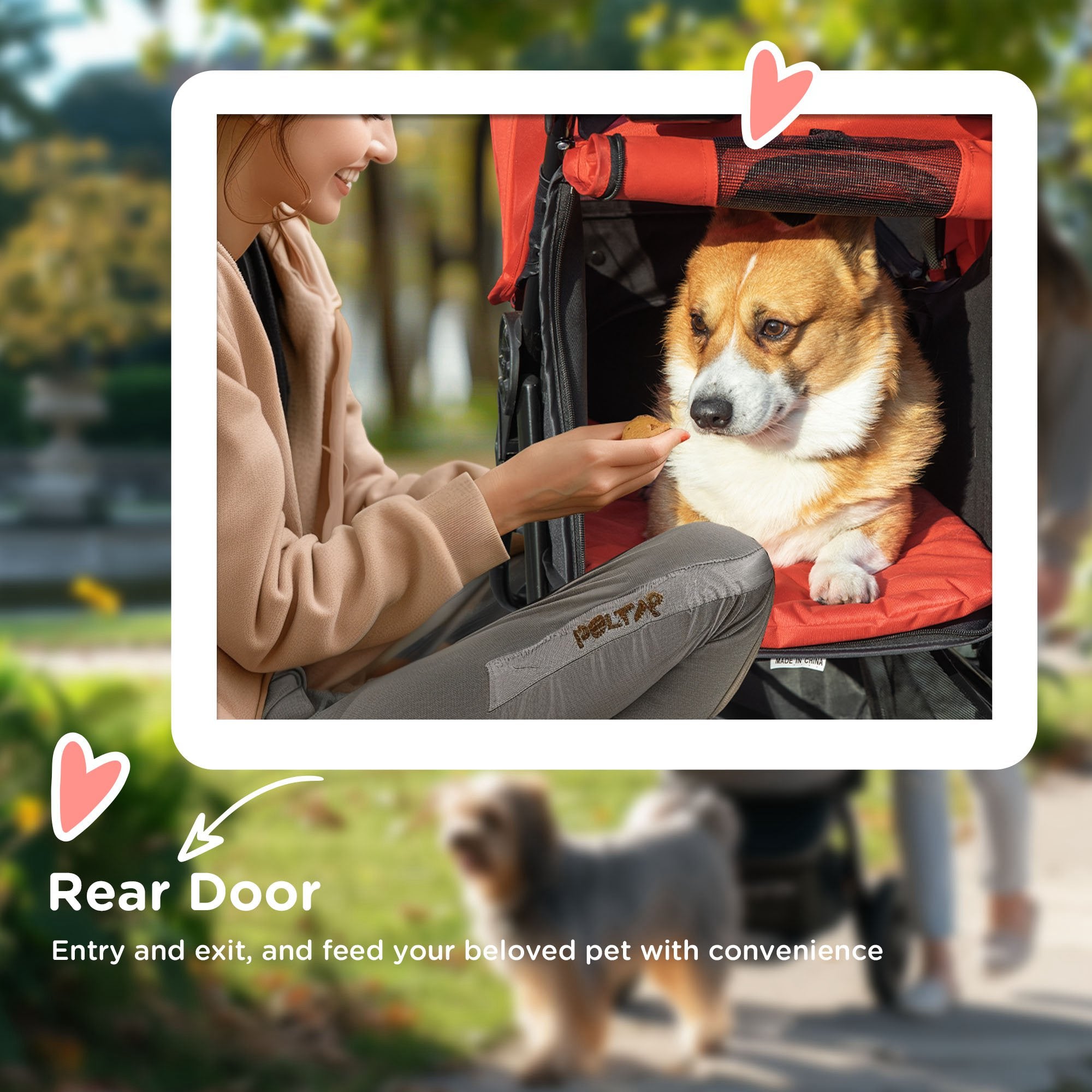 PawHut Dog Pram Dog Stroller Pet Stroller, 3 Wheels Dog Pushchair with Brake, for Small Miniature Dogs, Cats, Red - North Peak Garden Furniture