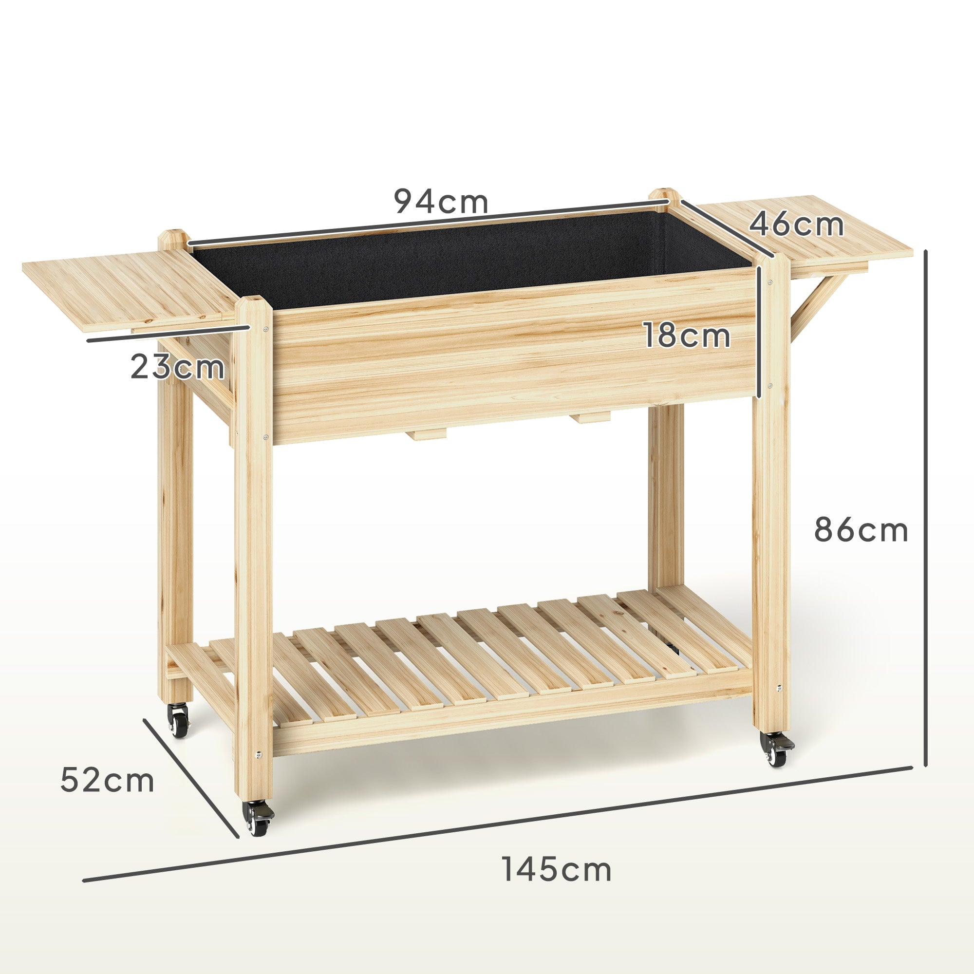 Outsunny 46 x 94cm Wooden Raised Planter, with Shelves - Natural Finish - North Peak Garden Furniture