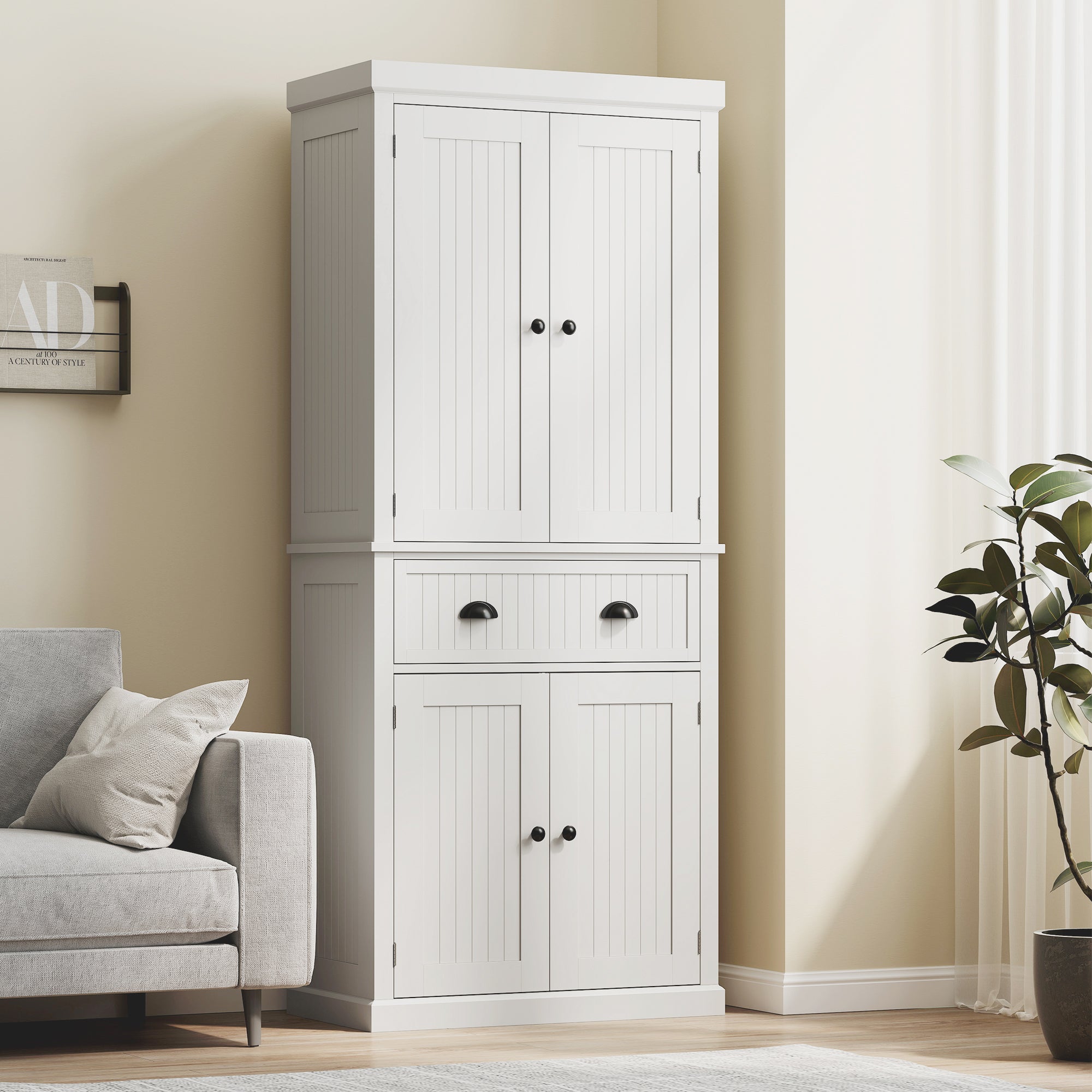 HOMCOM Kitchen Storage Cabinet with Drawer and Adjustable Shelves - White