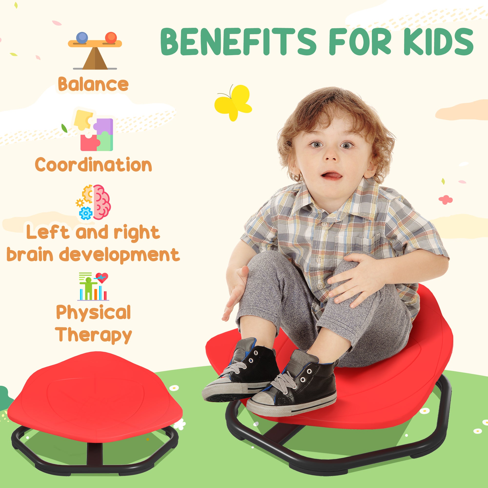 AIYAPLAY Spinning Chair for Autism Sit and Spin, Coordination & Balance, Sensory Spinning Chair for Toddlers 3-6 Years, Red - North Peak Garden Furniture