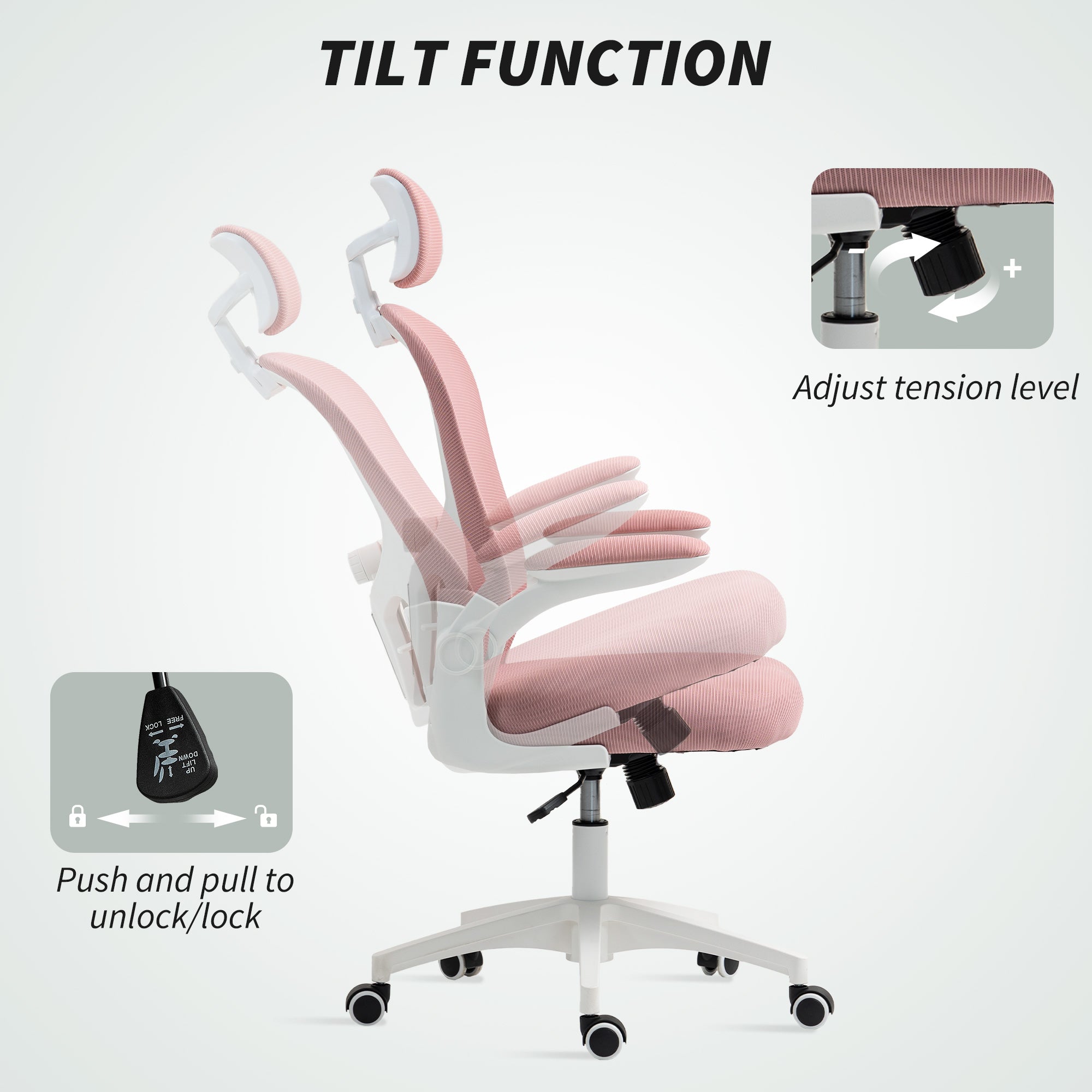 Vinsetto Multi-Adjustable Office Chair, with Lumbar Support, Headrest and Mesh Back - Pink - North Peak Garden Furniture