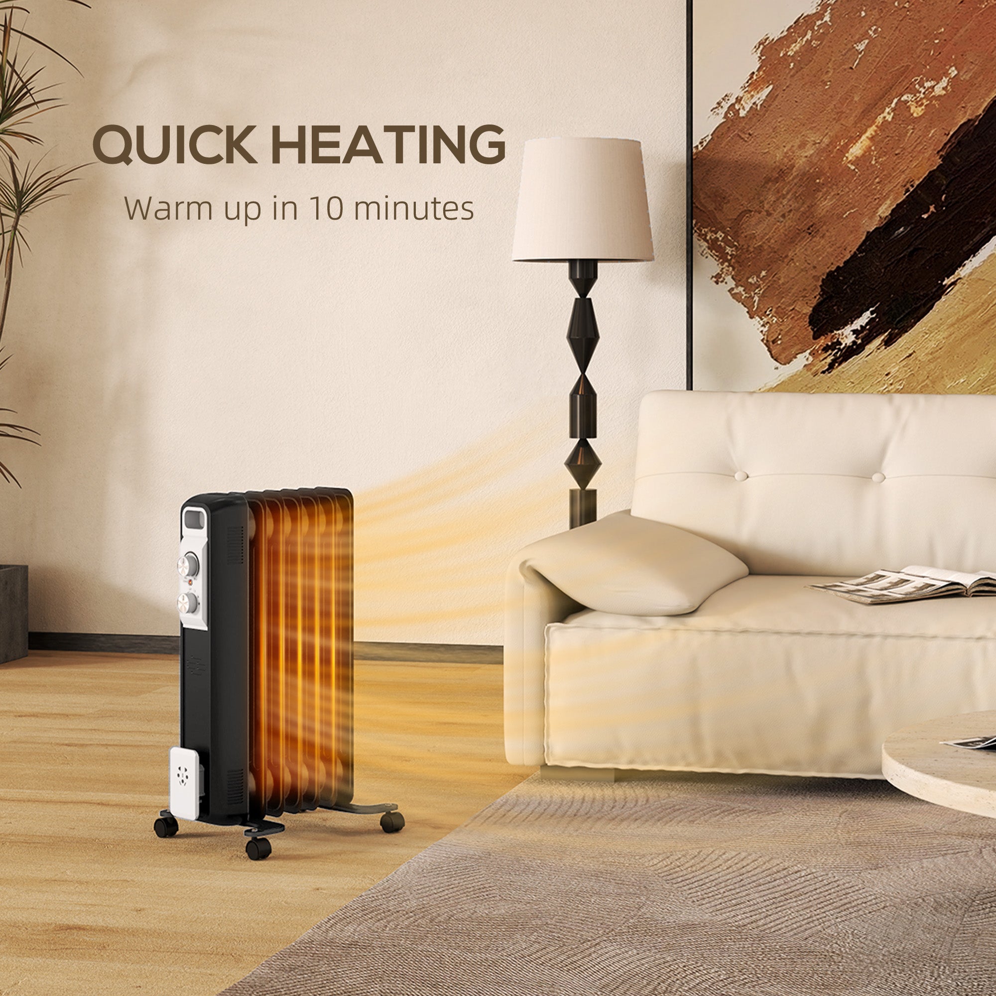 HOMCOM 1.5kW Nine Fin Oil-Filled Radiator - Black - North Peak Garden Furniture