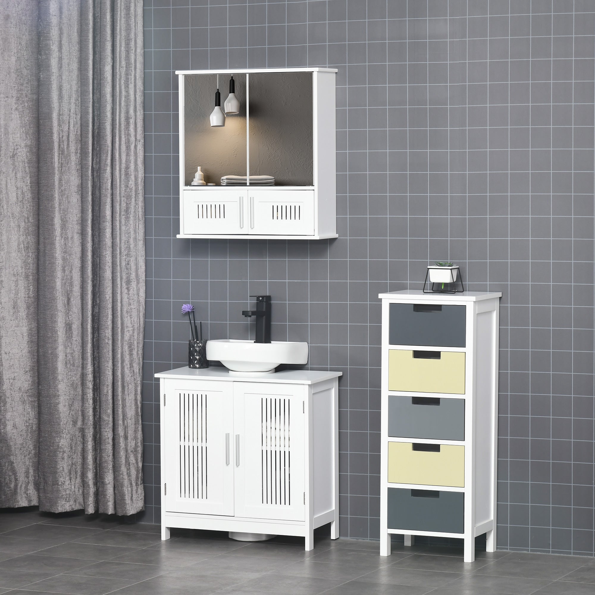 kleankin Bathroom Mirror Cabinet, Wall Mounted Storage Cupboard with Double Doors and Adjustable Shelf, Bathroom Organizer, White - North Peak Garden Furniture