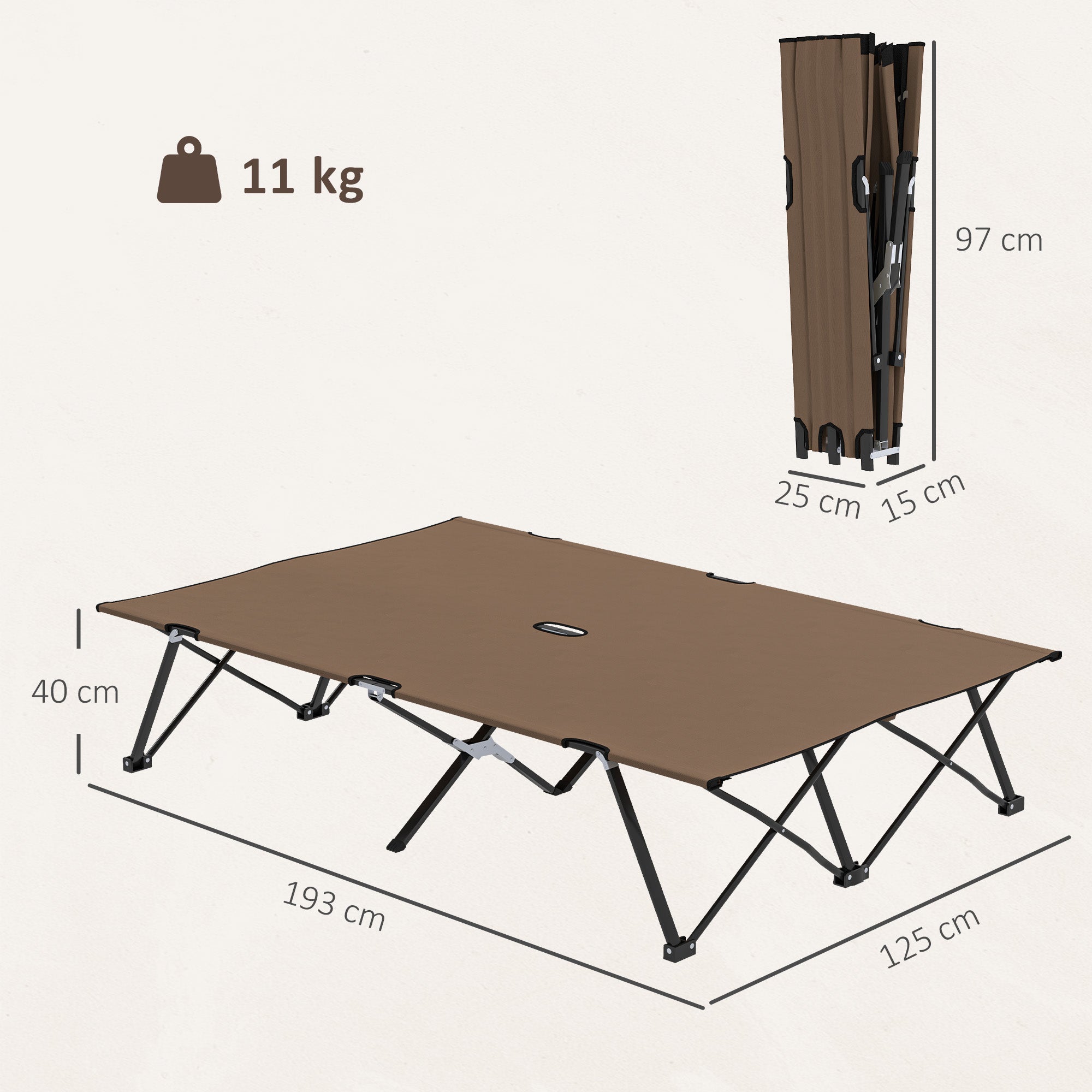 Outsunny Double Camping Cot Bed, with Bag - Khaki