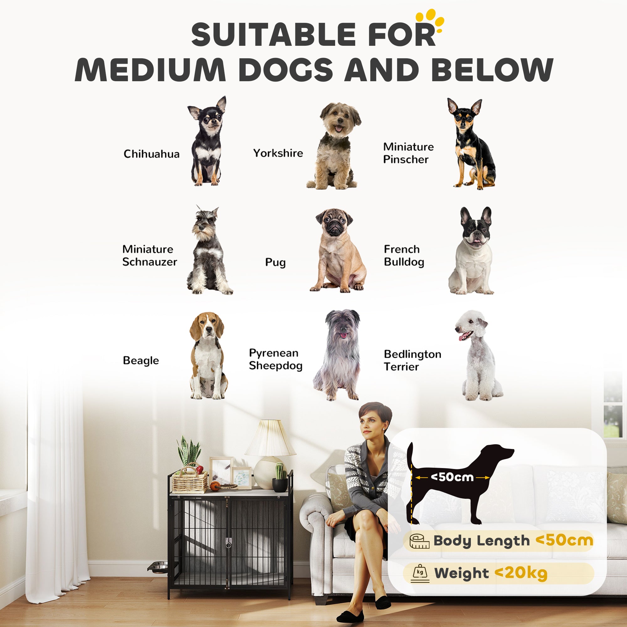 PawHut Dog Crate Furniture with Rotating Bowl Holder, 2 Bowls, 2 Doors, for Medium Dogs, 80 x 56 x 76.5 cm, Grey - North Peak Garden Furniture
