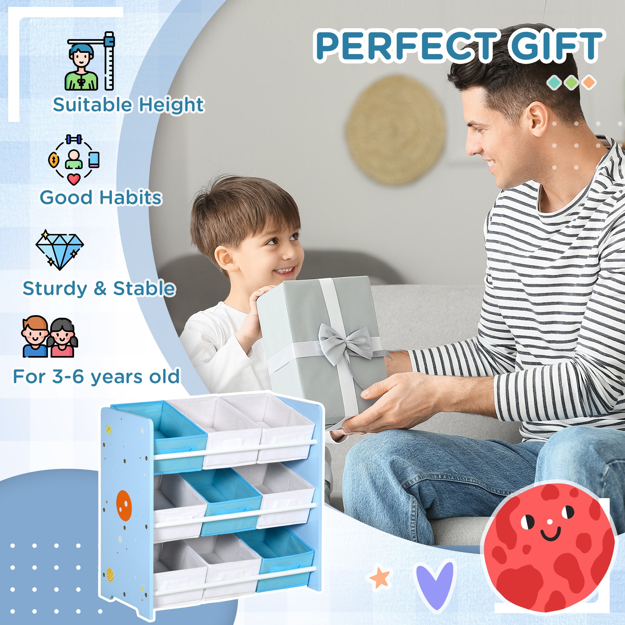 ZONEKIZ Kids Storage Rack, with Nine Removable Baskets, for Nursery, Bedroom, Playroom - Blue - North Peak Garden Furniture