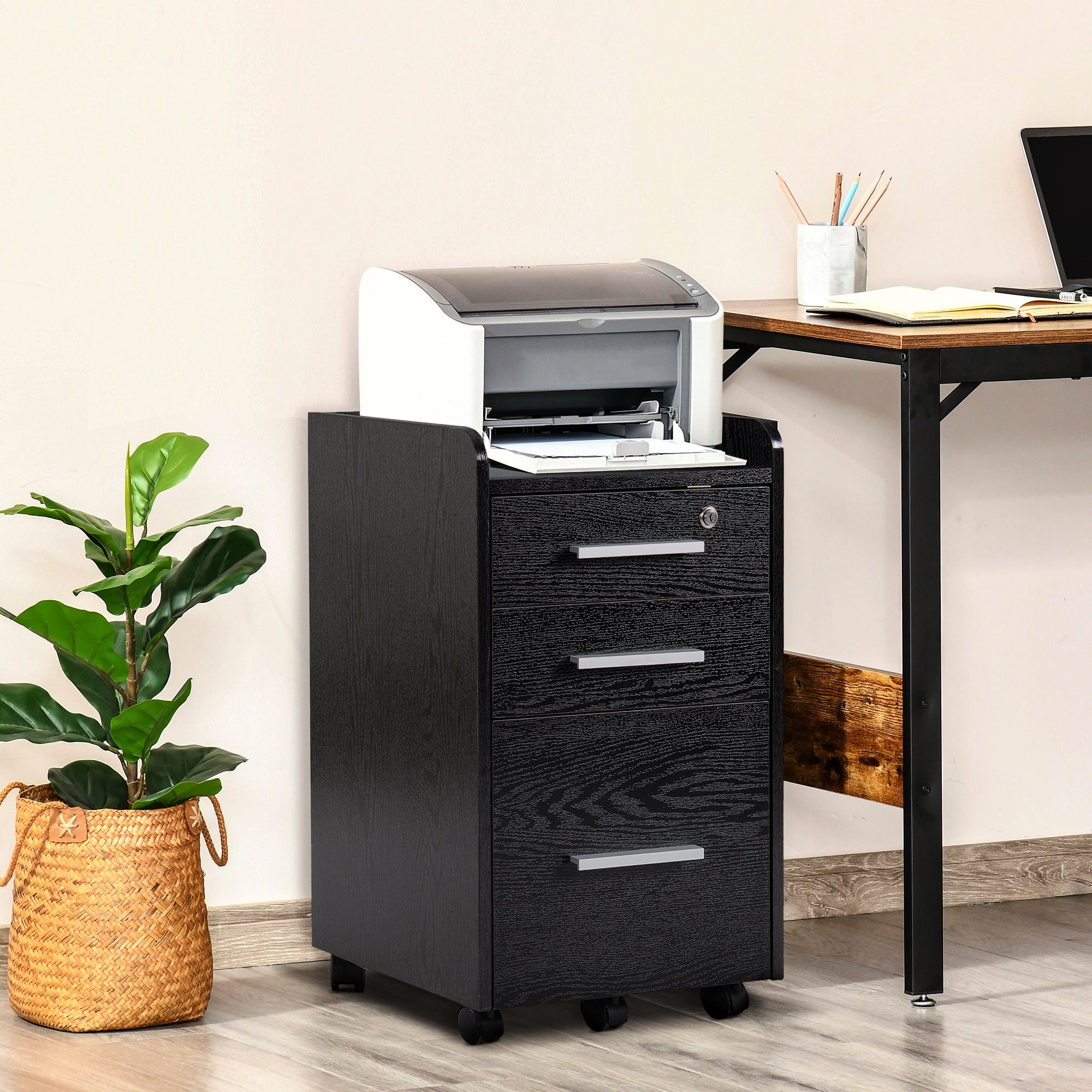 HOMCOM Three-Drawer Lockable Filing Cabinet - Black - North Peak Garden Furniture