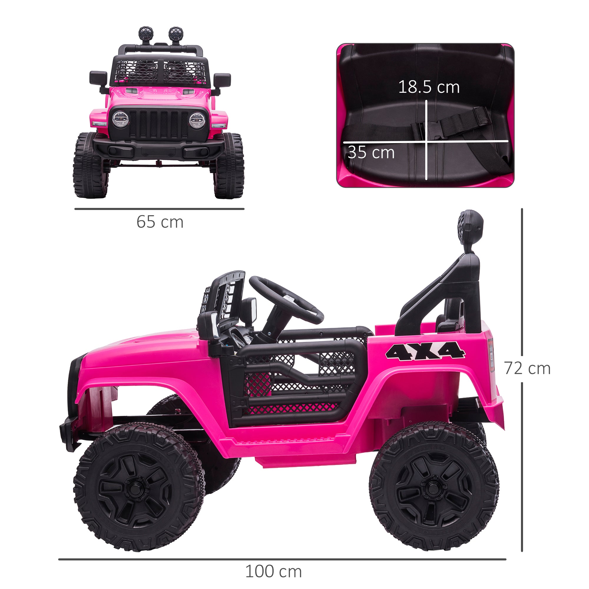 HOMCOM Kids Electric Ride On Car 12V Off Road Toy with Parental Remote Control 2 Motors Horn Lights Suspension Wheels for 3-6 Years Old Pink - North Peak Garden Furniture