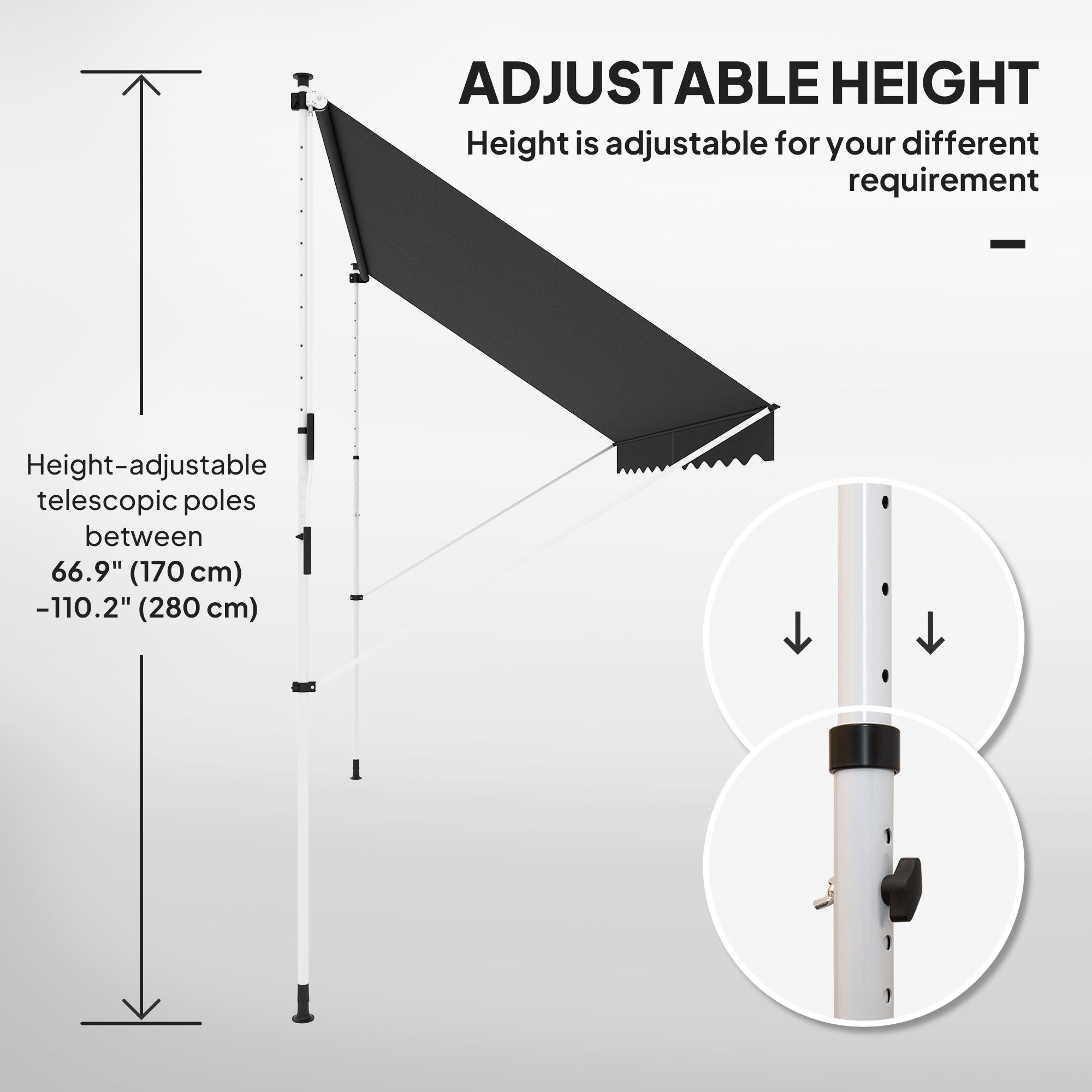 Outsunny 3x1.5m Adjustable Outdoor Aluminium Frame Awning Black - North Peak Garden Furniture