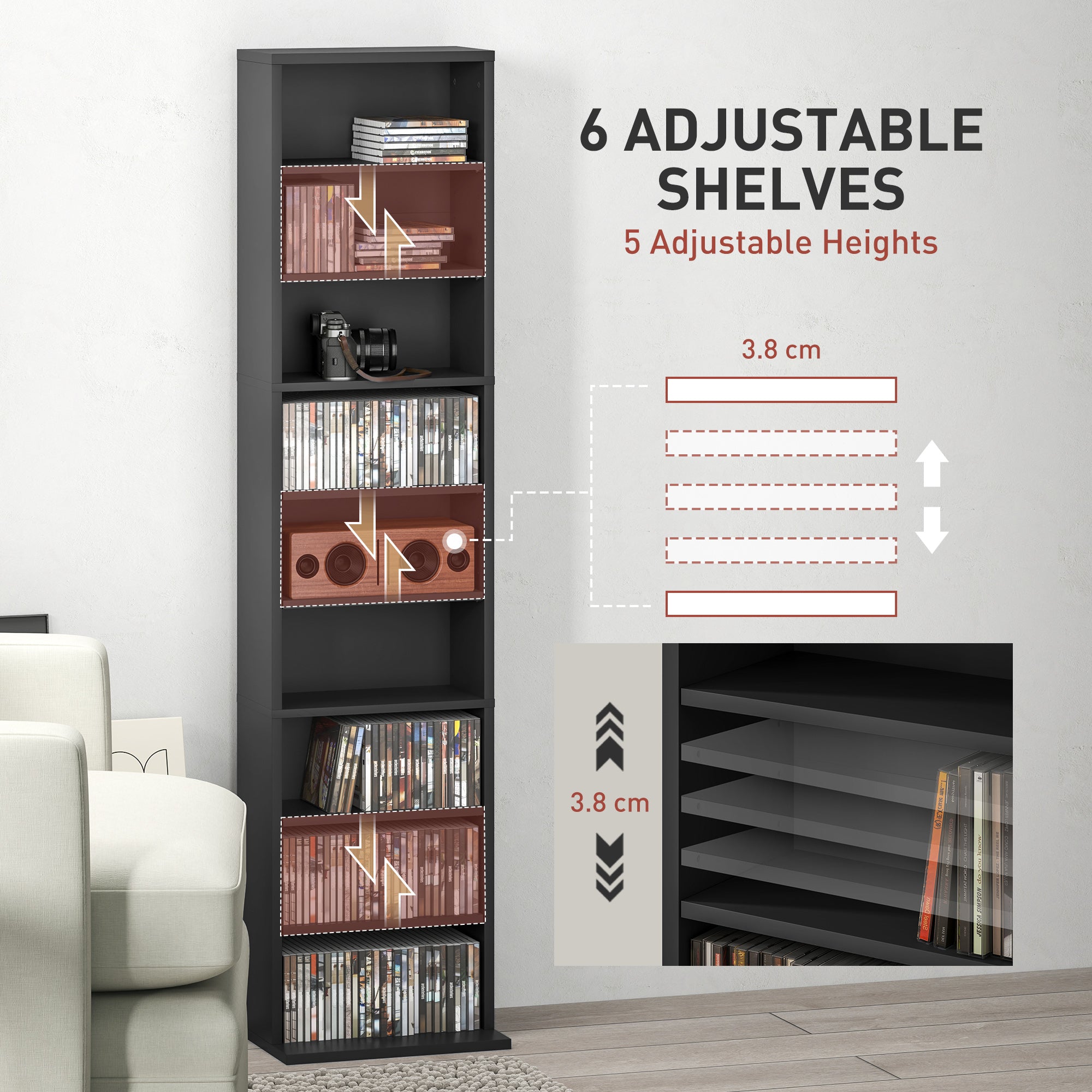 HOMCOM 260 Narrow CD Storage Unit - Black - North Peak Garden Furniture