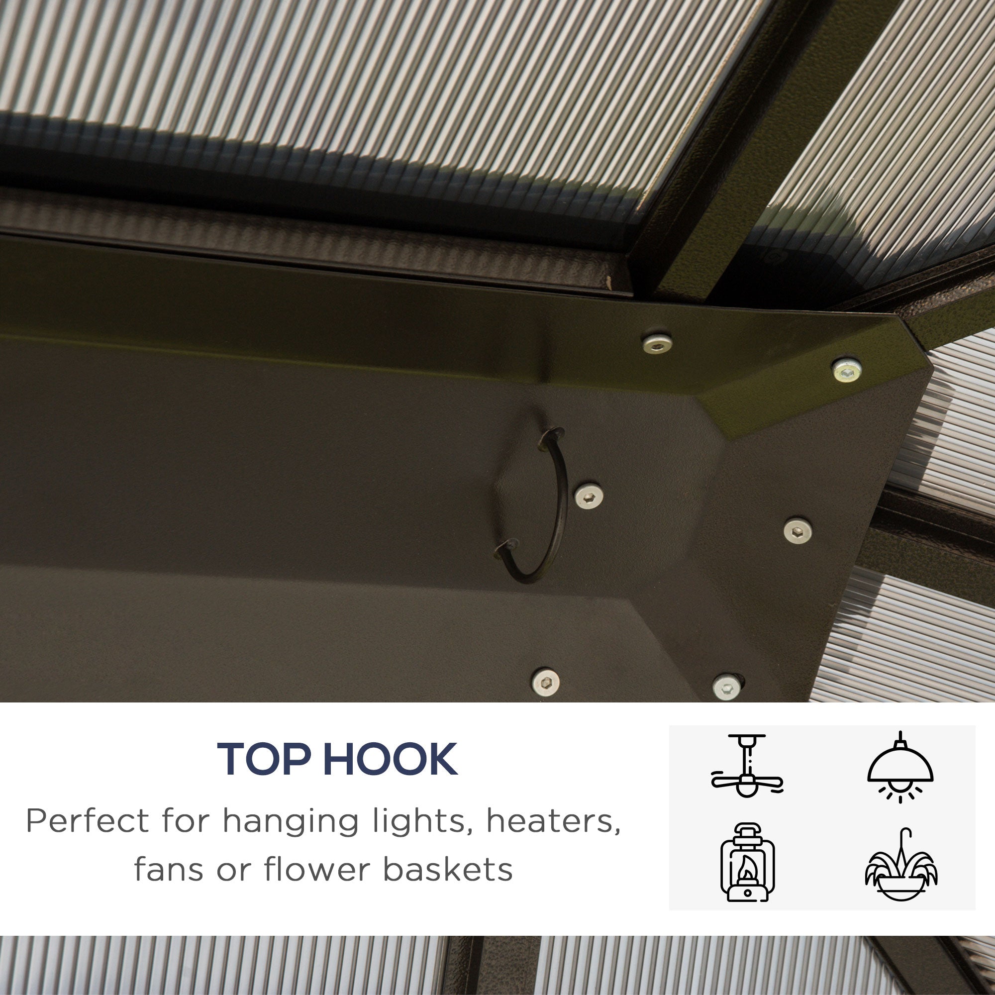 Outsunny 3 x 3.6m Hardtop Gazebo Canopy with Polycarbonate Roof Garden Pavilion with Removable Curtains and Steel Frame, Brown - North Peak Garden Furniture