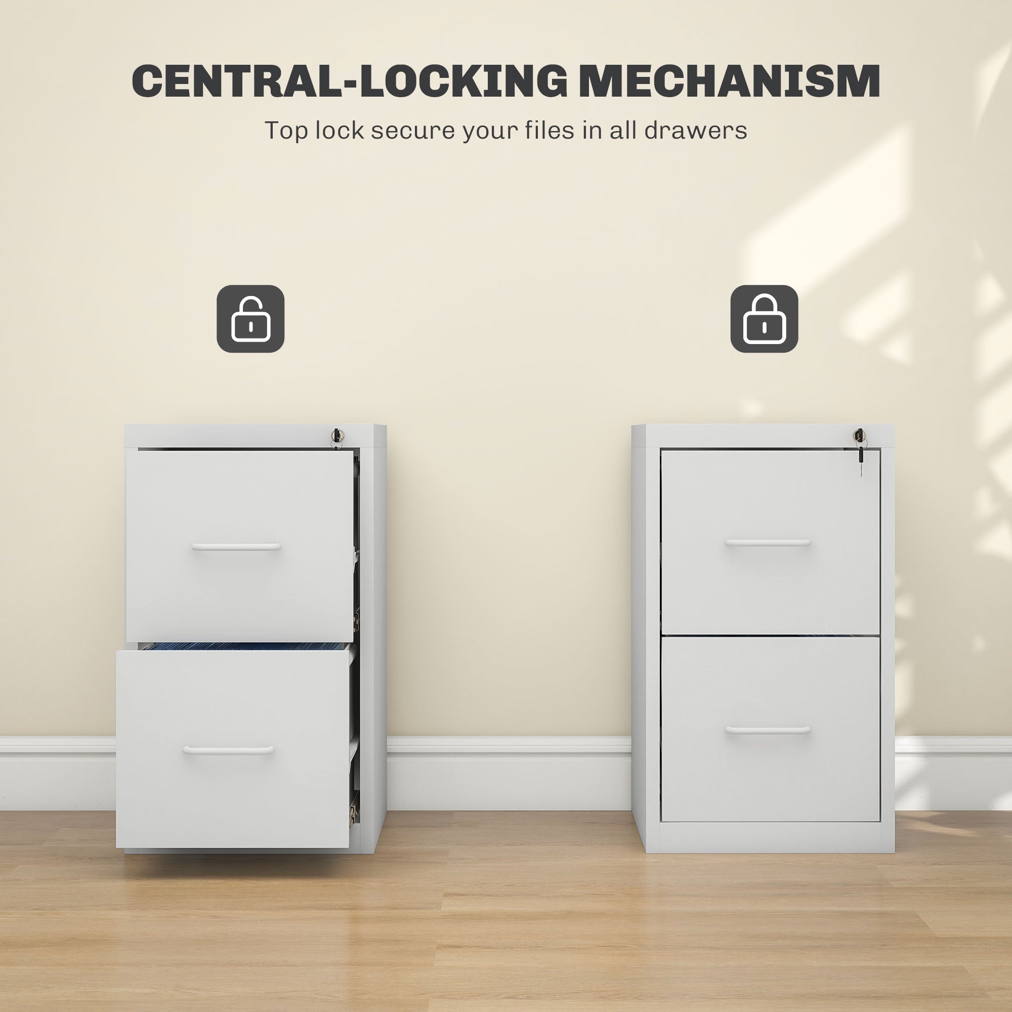 HOMCOM Two-Drawer Modern Steel Filing Cabinet - Cream - North Peak Garden Furniture