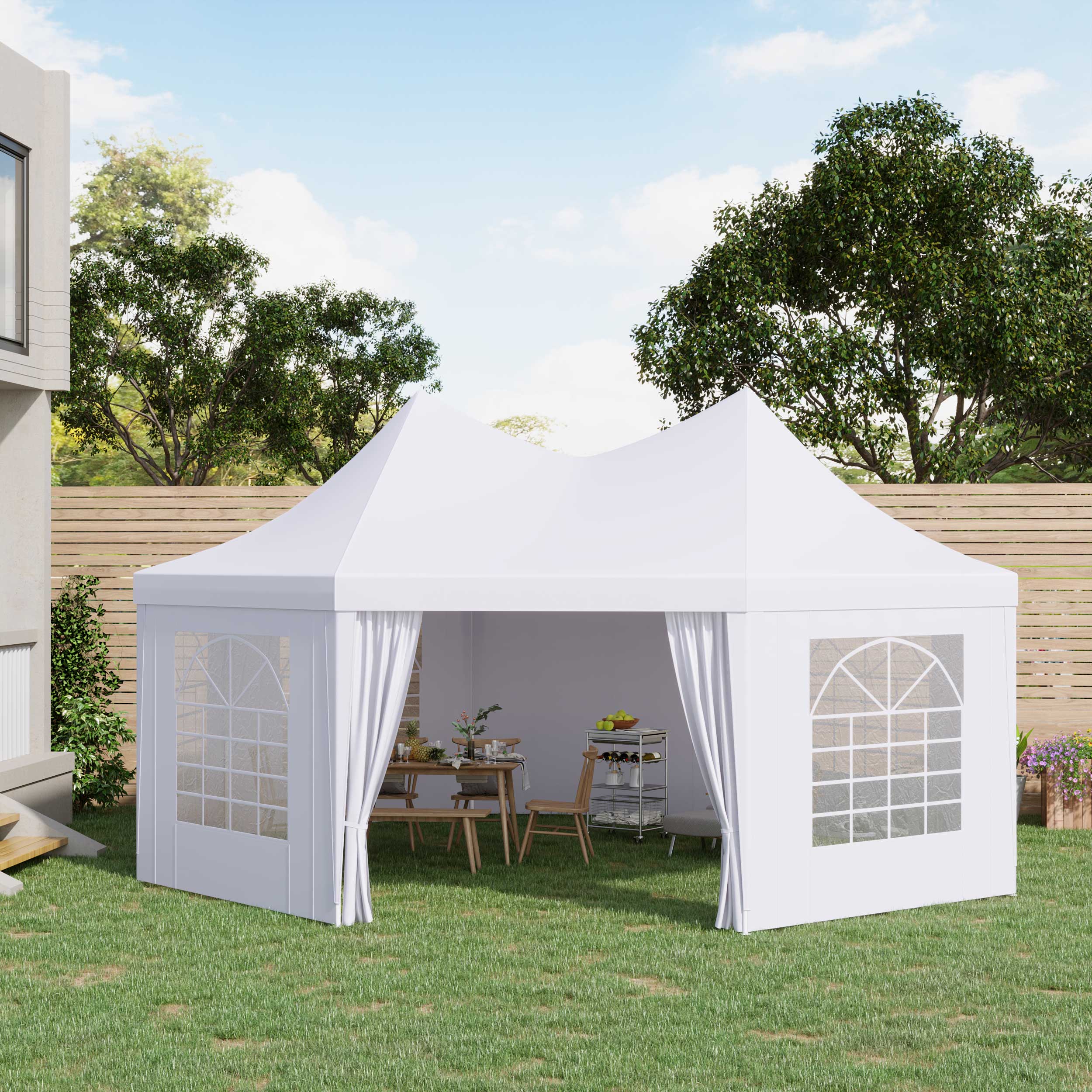 Outsunny 6.8x5M Octagonal Marquee Gazebo, Heavy Duty Wedding Party Tent with Sides and Doors, White - North Peak Garden Furniture