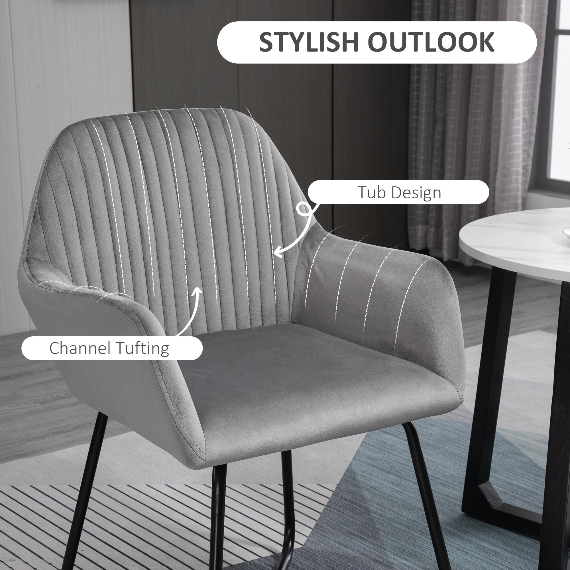 HOMCOM Modern Arm Chair Upholstered Accent Chair with Metal Base for Living Room Grey - North Peak Garden Furniture