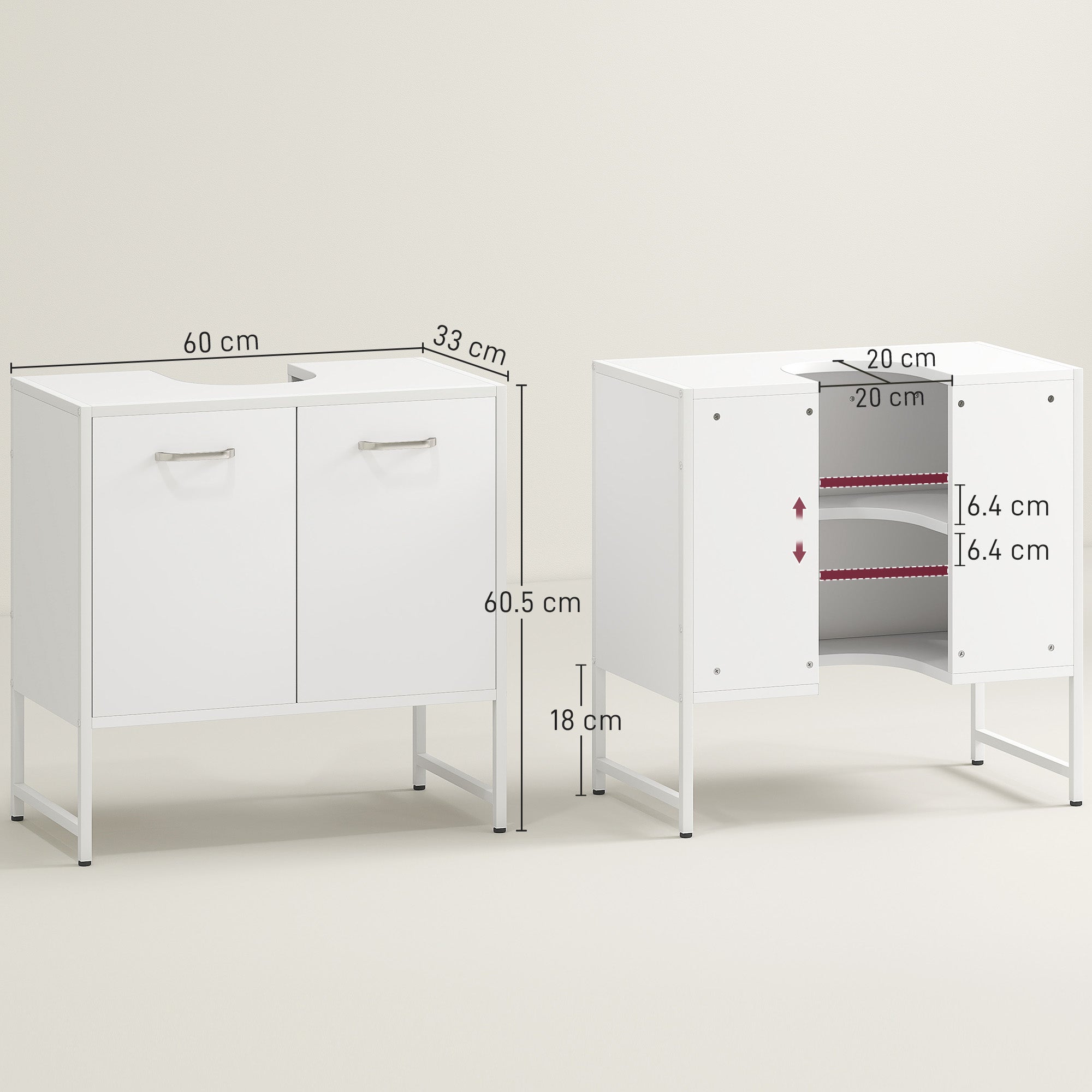 HOMCOM Bathroom Vanity Unit, Under Sink Storage Cabinet with Soft-Close Doors for Basin without or with Pedestal, White - North Peak Garden Furniture