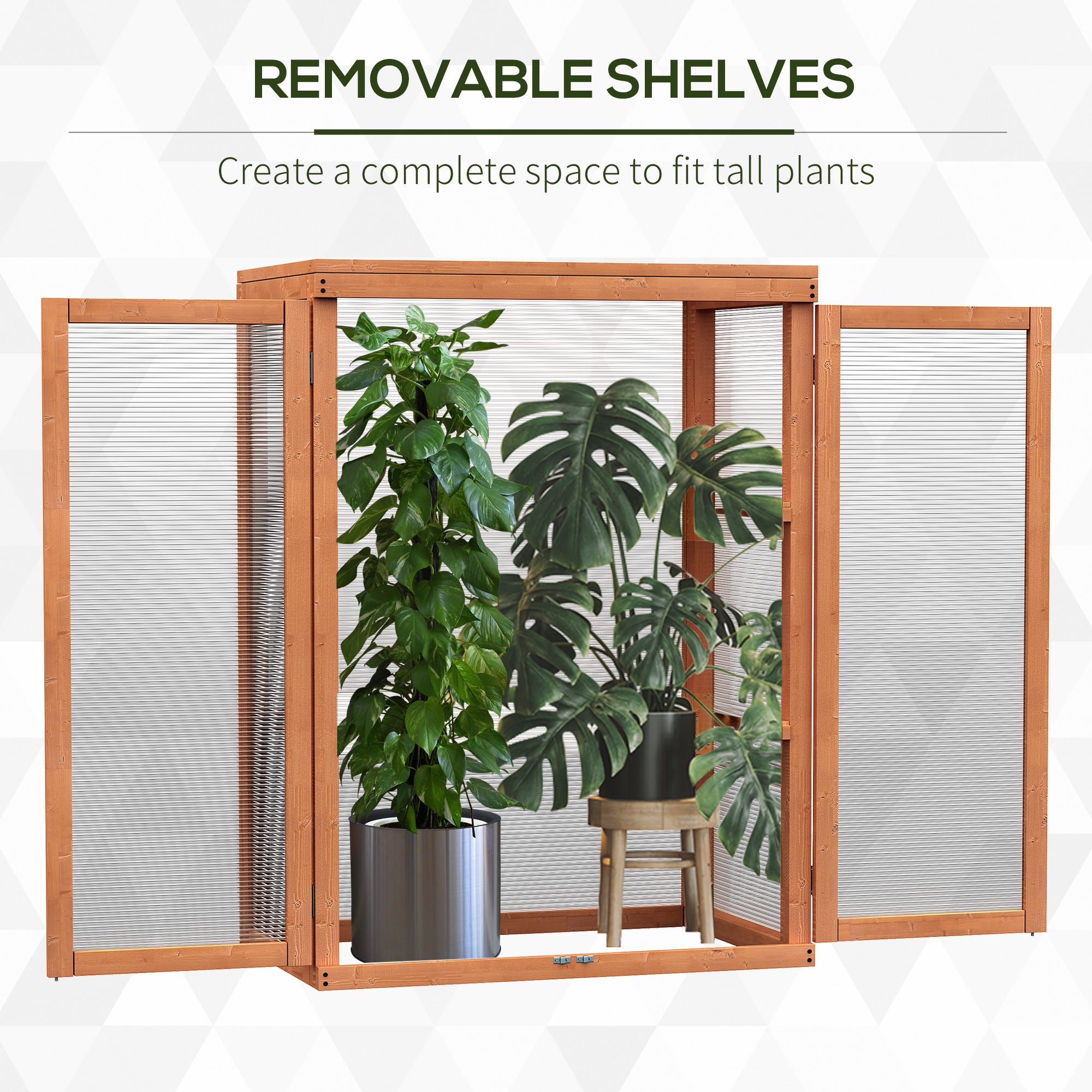Outsunny 3-tier Wood Greenhouse Garden Polycarbonate Cold Frame Balcony Grow House w/ Storage Shelf for Plants, Flowers, Orange - North Peak Garden Furniture