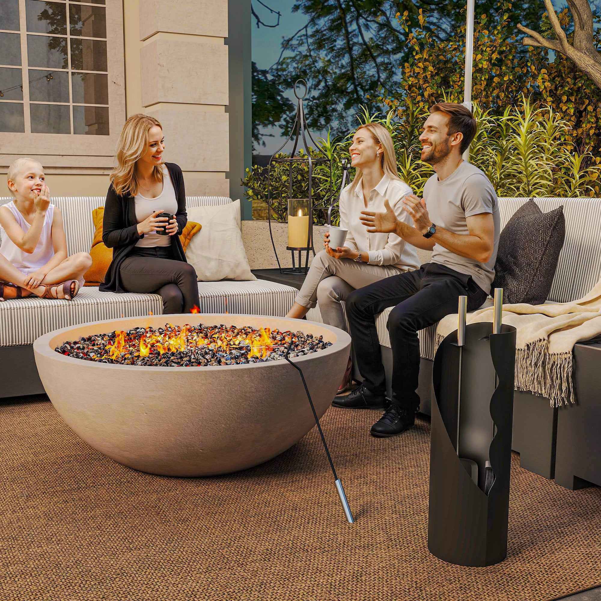 Outsunny 4 Pieces Fireplace Tools Set, Metal Fireplace Accessories Fireside Companion Set with Broom, Shovel, Poker and Bucket, Silver
