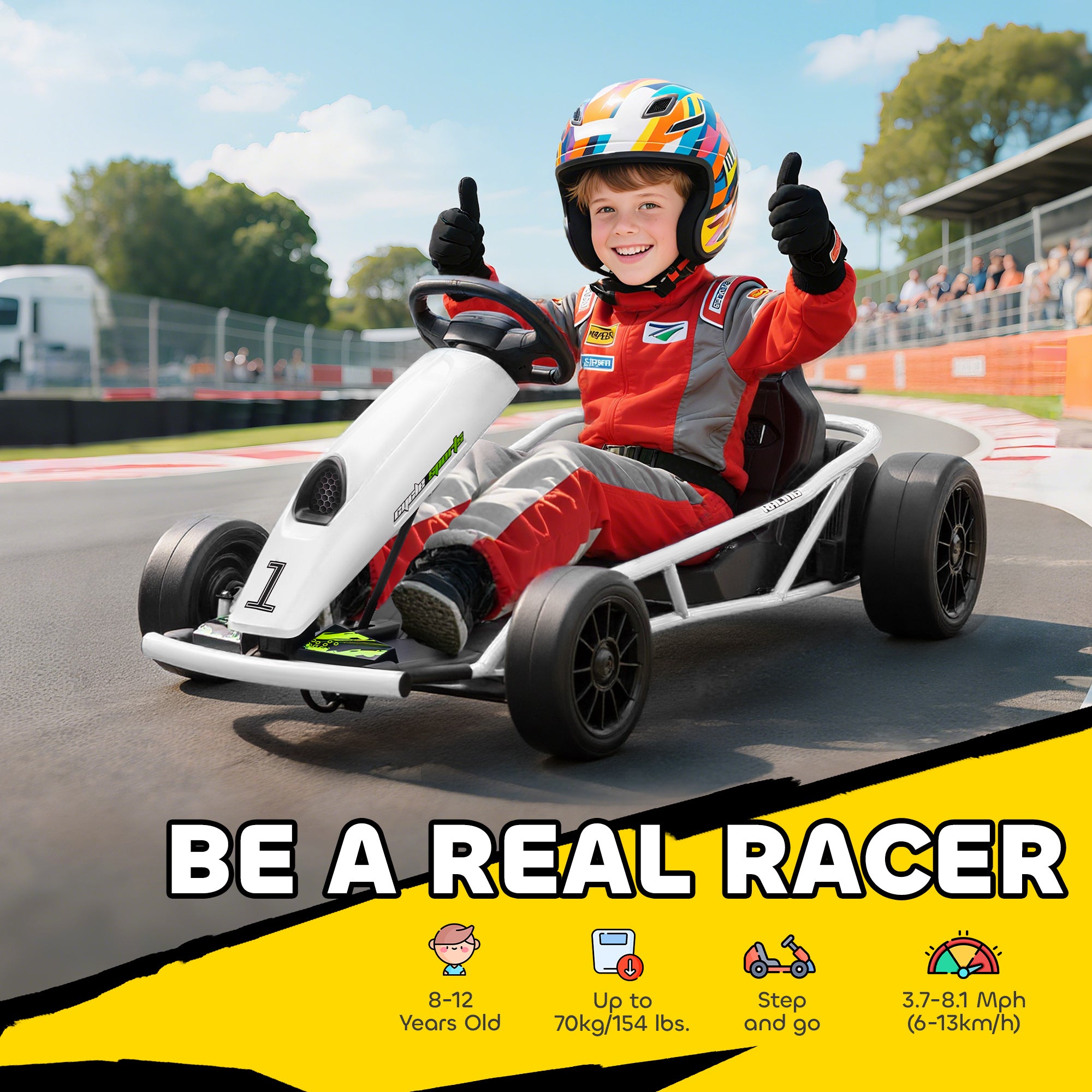 HOMCOM 24V Electric Go Kart for Kids, Drift Ride-On Racing Go Kart with 2 Speeds, for Boys Girls Aged 8-12 Years Old, White - North Peak Garden Furniture