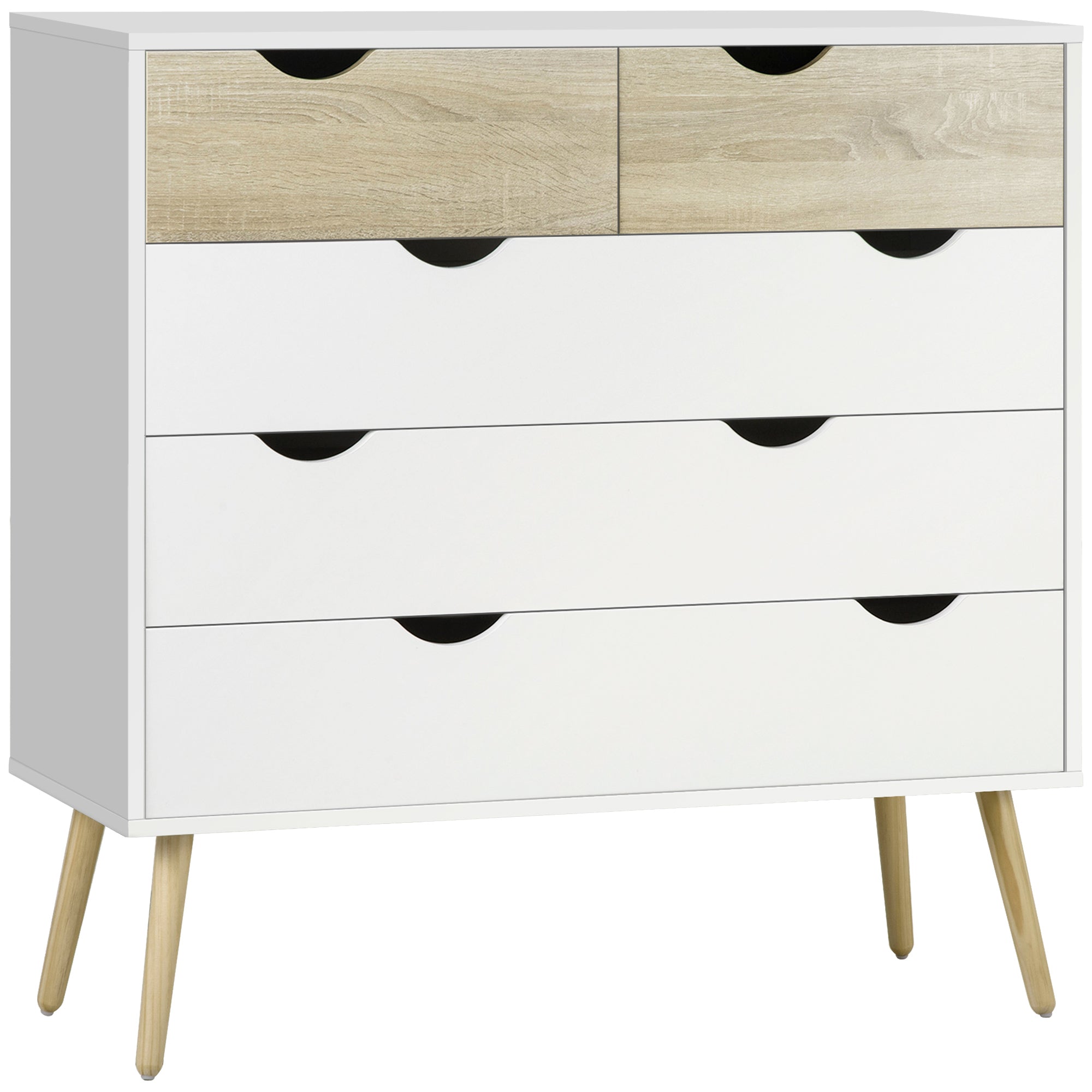 HOMCOM Nordic Style Chest of Drawers, 5 Drawer Dresser with 4 Tapered Legs and Groove Handles, Storage Organizer Side Cabinet for Bedroom, Living Room - North Peak Garden Furniture
