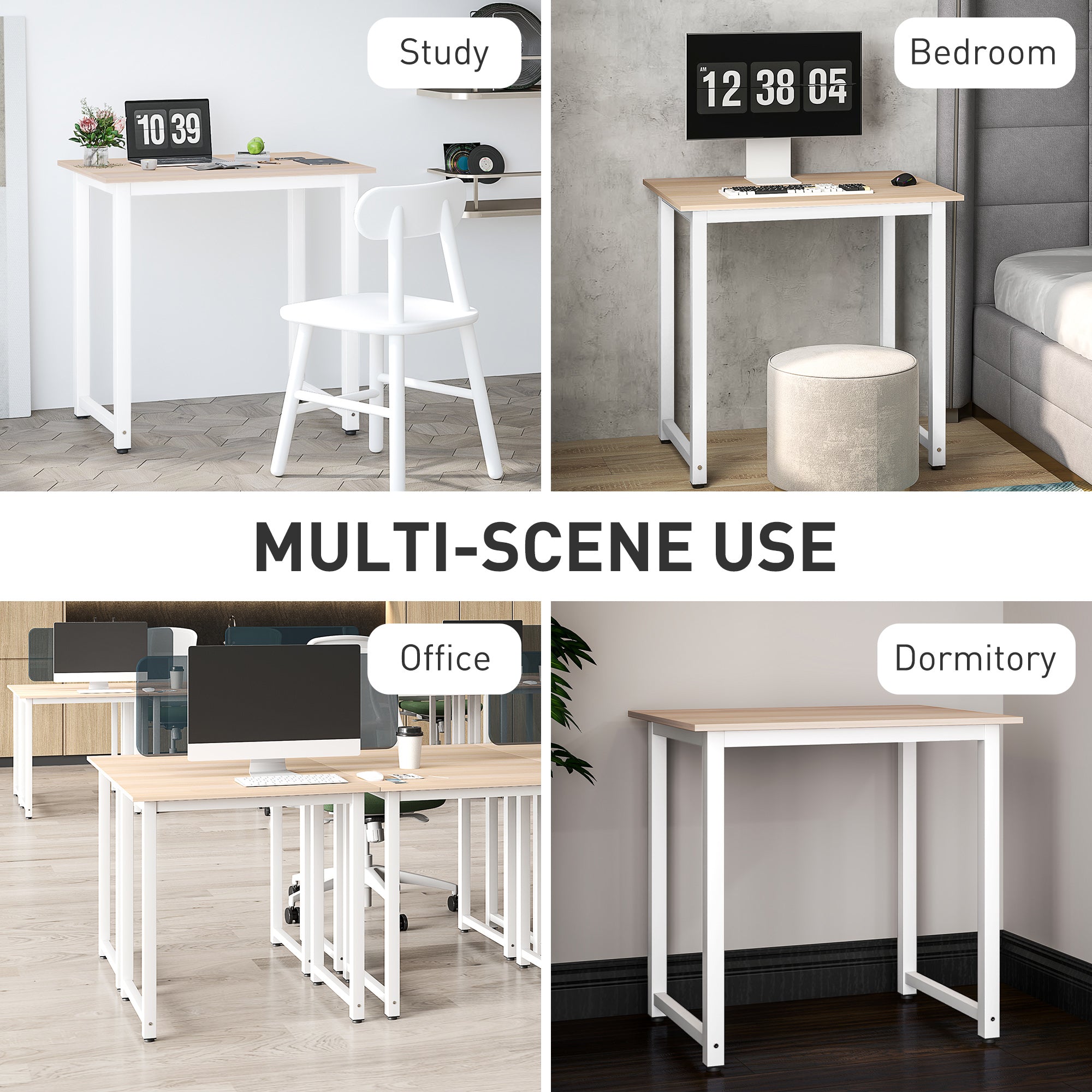 HOMCOM Computer Desk, Writing Table, 80 x 60 x 76cm Workstation for Home Office, Study with Metal Frame, Simple Assembly, White - North Peak Garden Furniture