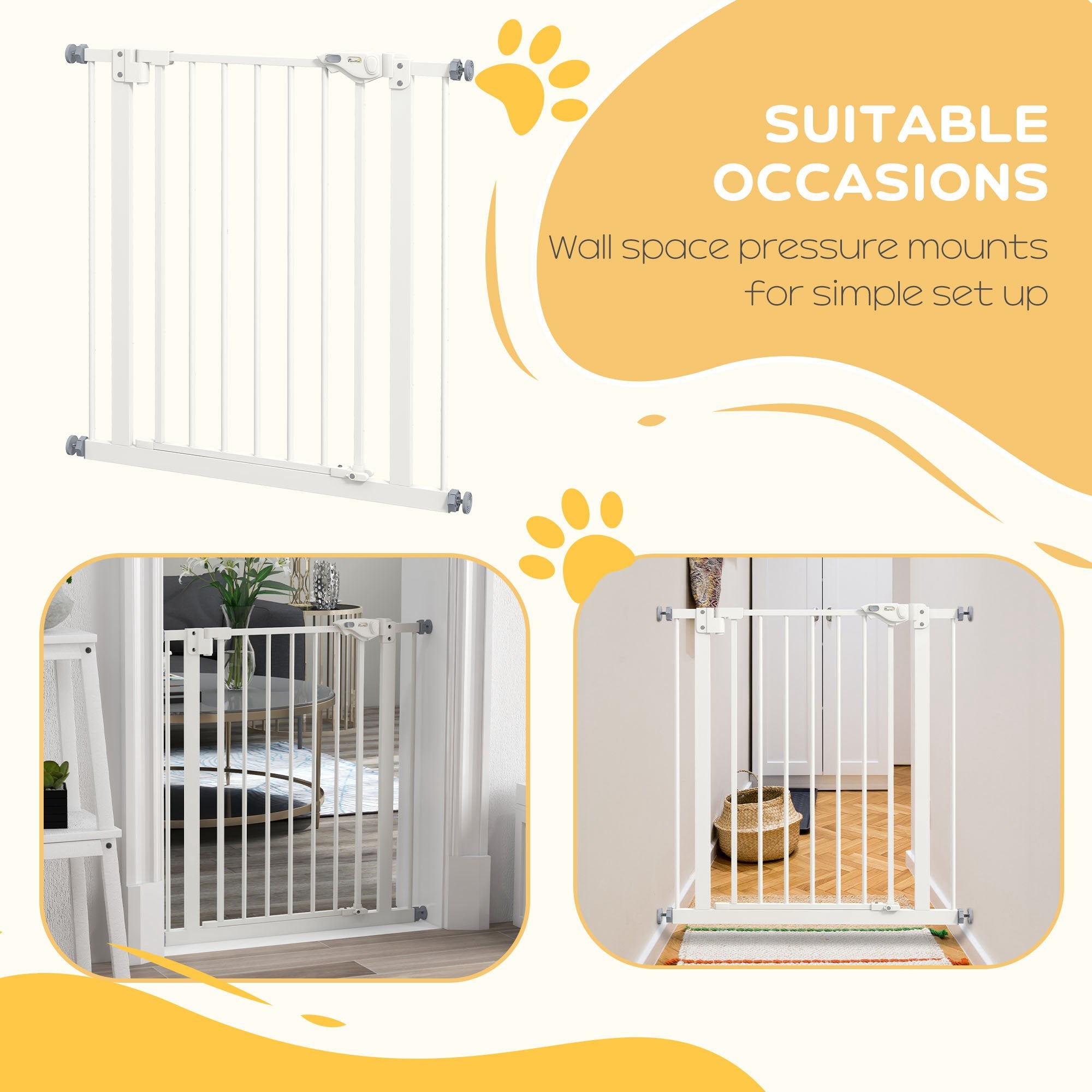 PawHut Metal 74-80cm Wide Adjustable Dog Gate White - North Peak Garden Furniture