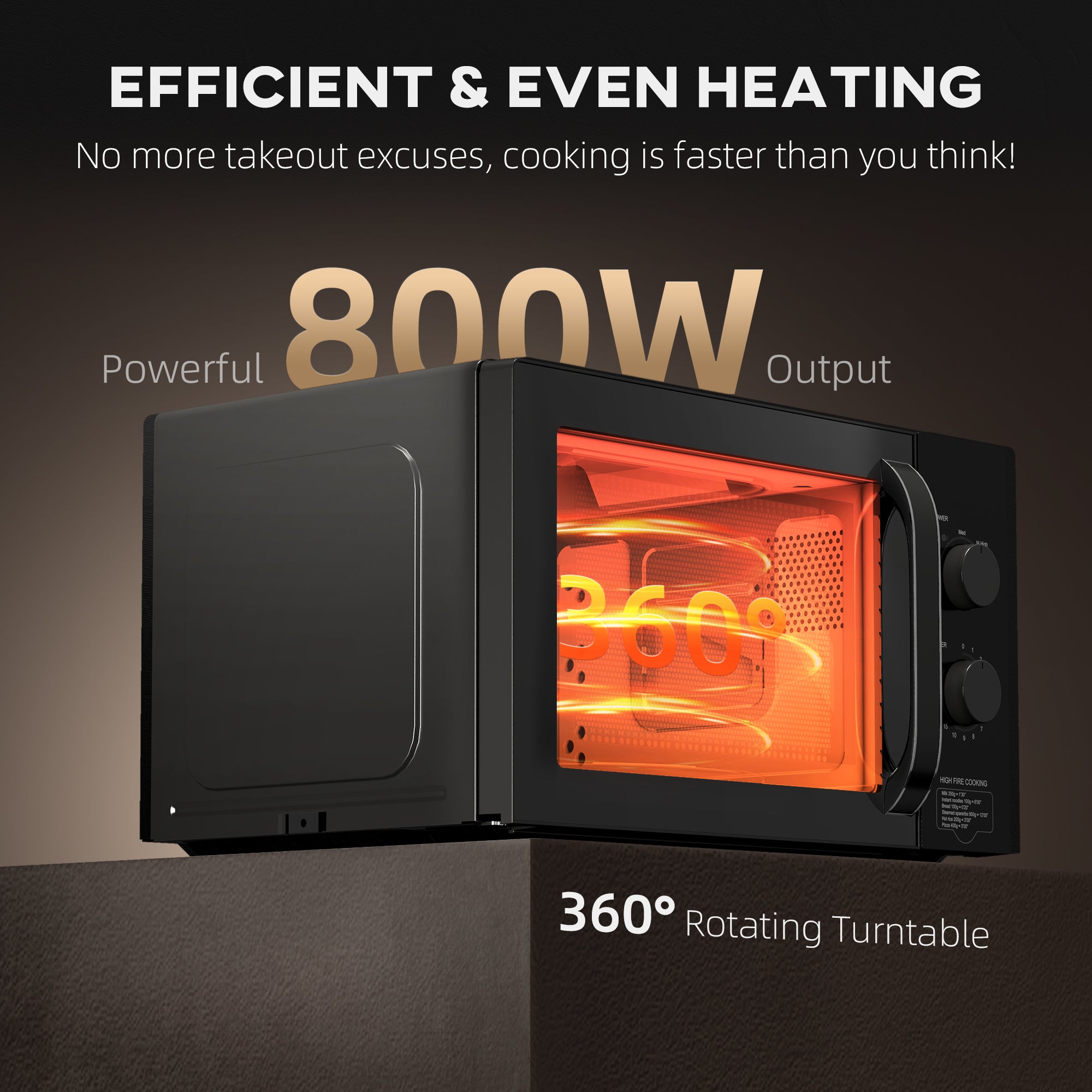 HOMCOM 23L 800W Microwave Oven, Solo Manual Microwave with 5 Power Levels, Defrost, 60 Minutes Timer, Clock, Easy Clean, Small Black Microwave - North Peak Garden Furniture