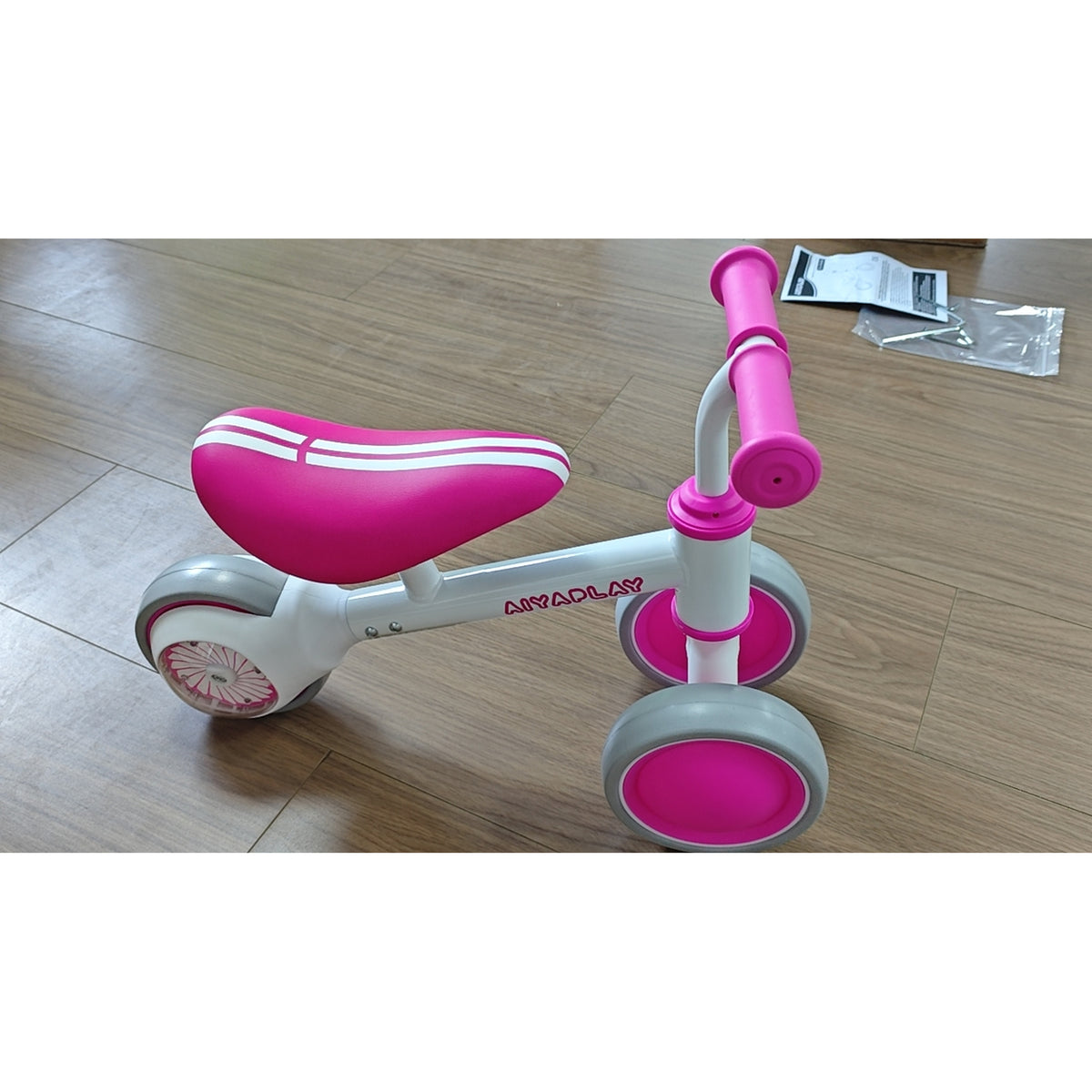 AIYAPLAY Balance Bike for Kids 1-2 Years, Toddler Bike with Adjustable Seat and Lighting Rear Wheels for Boys and Girls, Pink