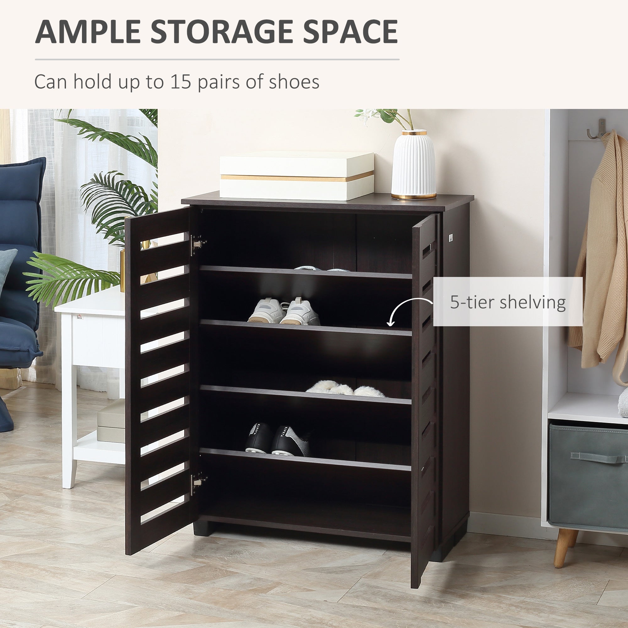 HOMCOM 15 Shoe Storage Cabinet - Wood-Effect - North Peak Garden Furniture