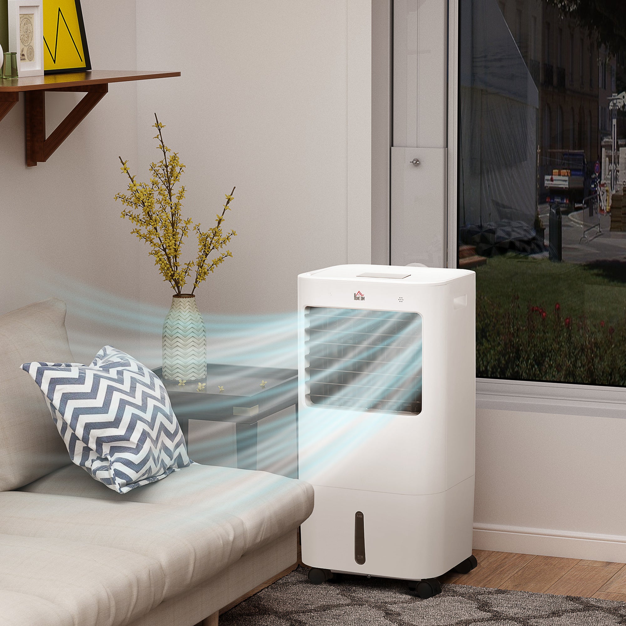 HOMCOM Air Cooler, Mobile Cooling Fan Humidifier Air Conditioner with 15L Water Tank, Oscillation, Remote, Timer, 32x37x74cm