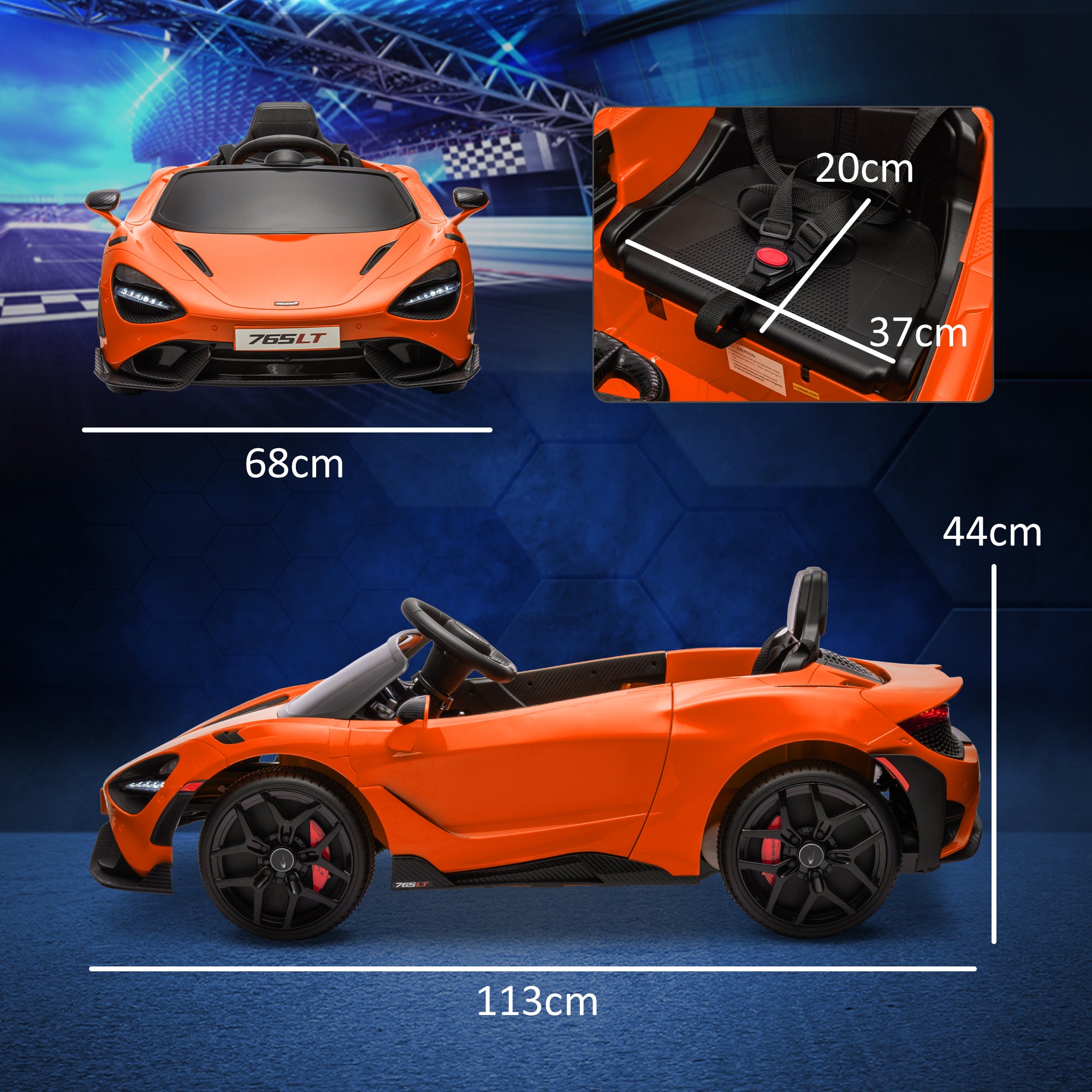 AIYAPLAY McLaren 765LT Licensed 12V Kids Electric Ride on Car with Butterfly Doors Remote Control Transport Wheels Orange - North Peak Garden Furniture