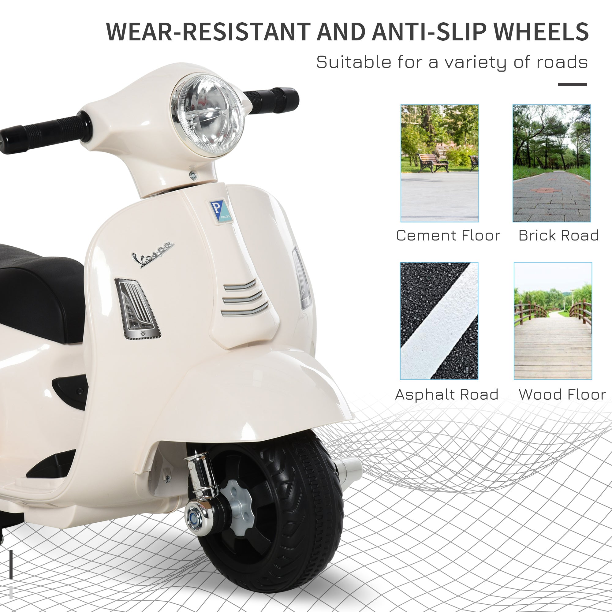 HOMCOM Vespa Licensed 6V Kids Electric Motorbike Ride On Motorcycle Battery Powered for 18-36 Months with Horn Headlight White - North Peak Garden Furniture
