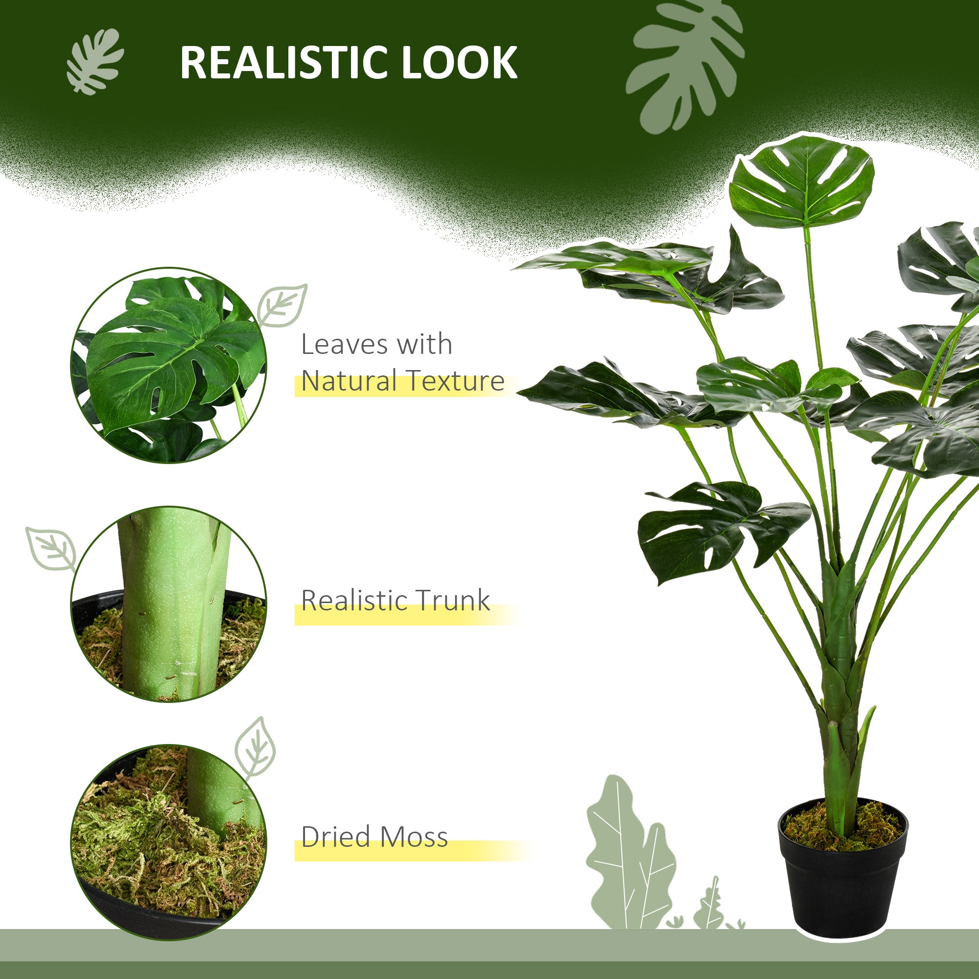 HOMCOM 2 Pack Decorative Artificial Monstera Plants in Pot Fake Plants for Home Indoor Outdoor Decor, 85cm, Green - North Peak Garden Furniture