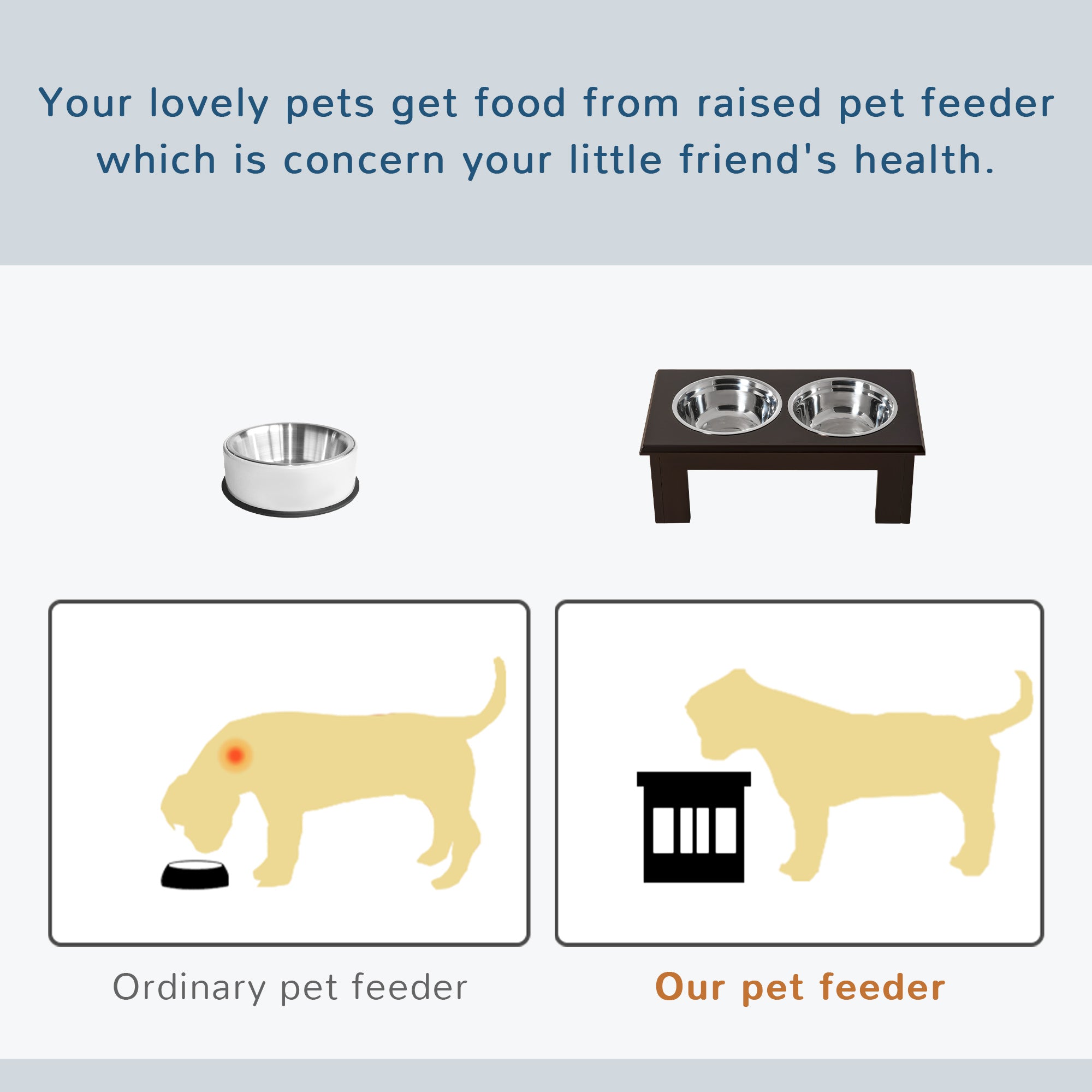 PawHut Raised Dog Feeding Bowls with Stand, Stainless Steel for Small and Medium Dog, 58L x 31W x 25H cm - Brown - North Peak Garden Furniture