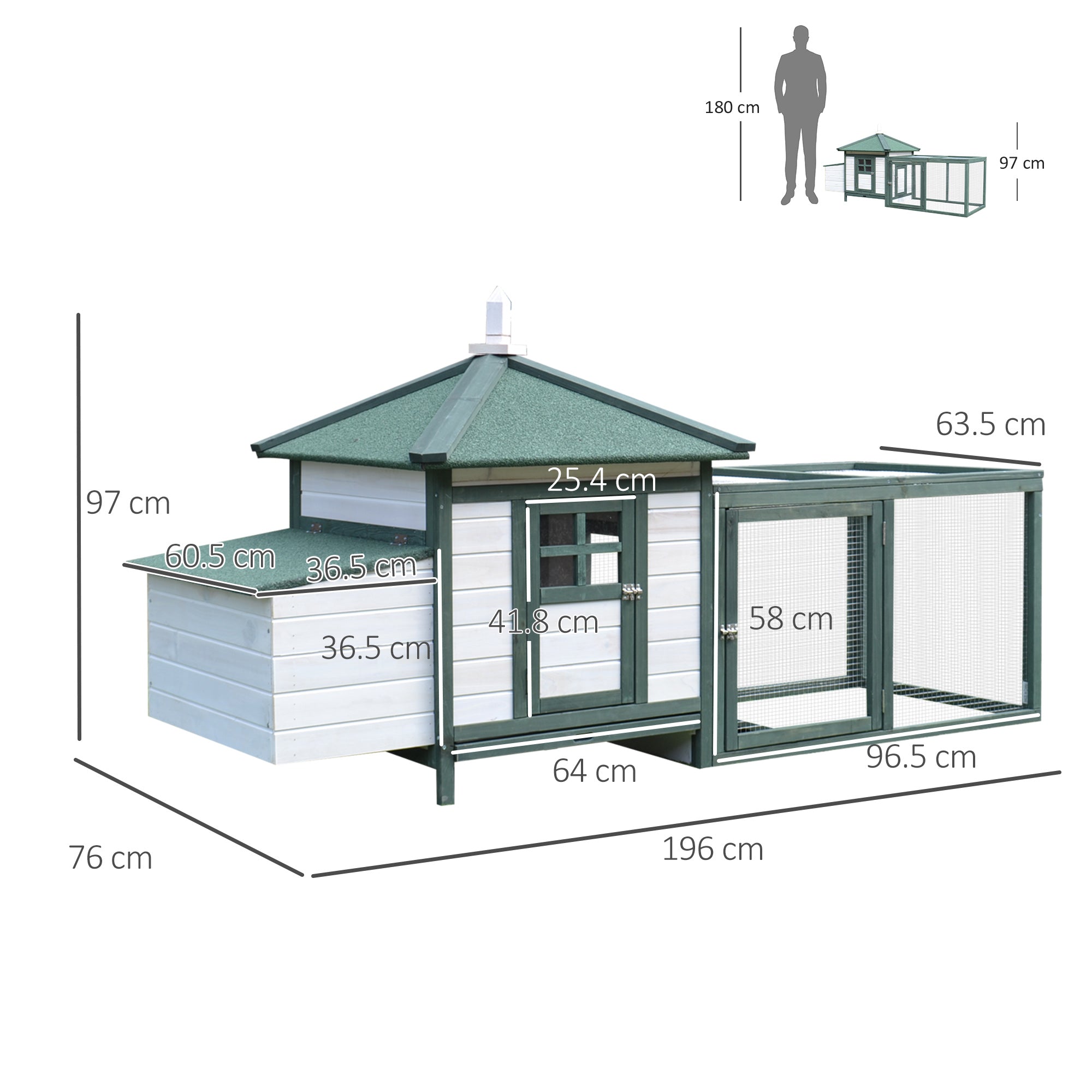 PawHut Chicken Coop Small Animal Pet Cage w/ Nesting Box Outdoor Run Wooden