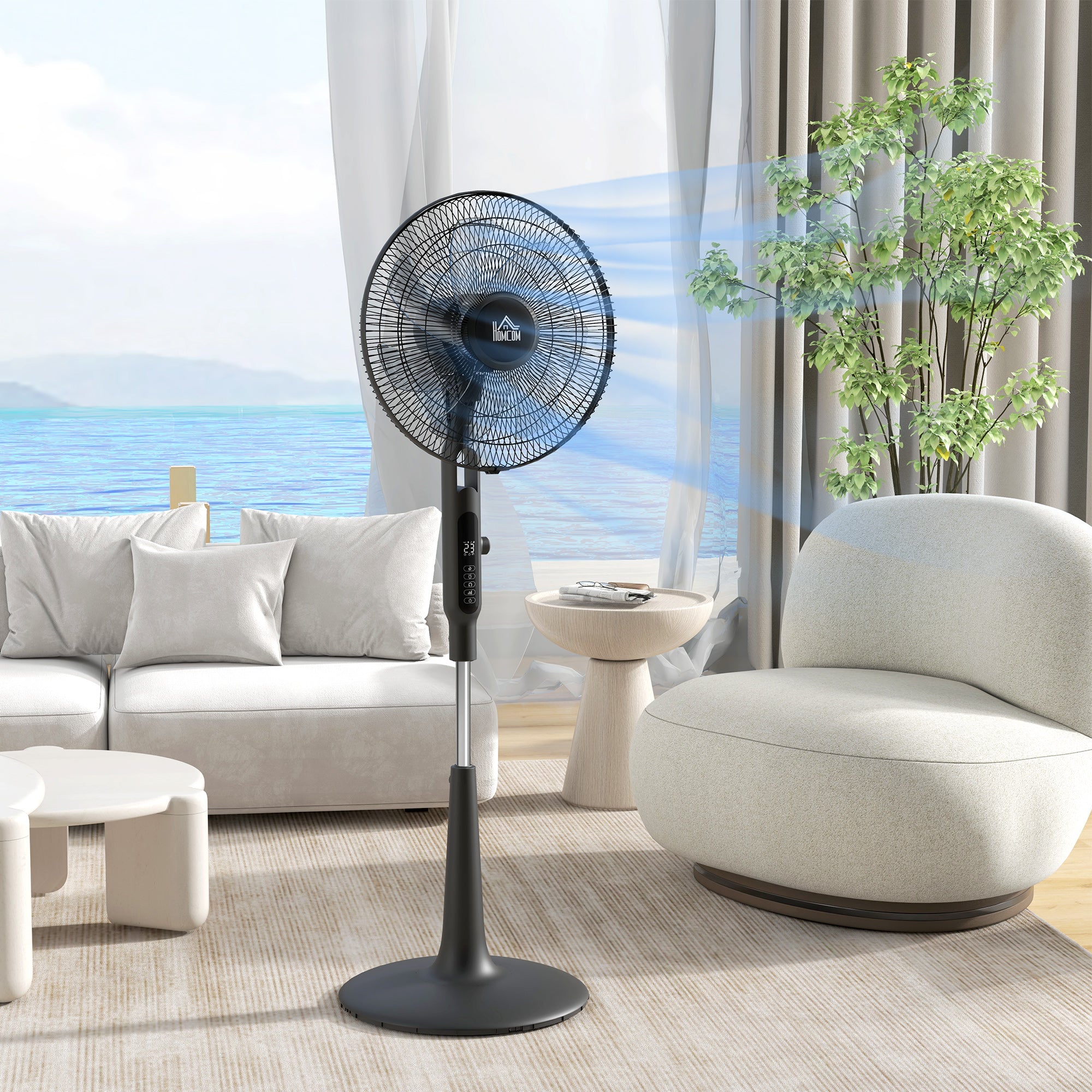 HOMCOM Three Mode Pedestal Fan, with Insect Repellant Box and LED Panel - Black