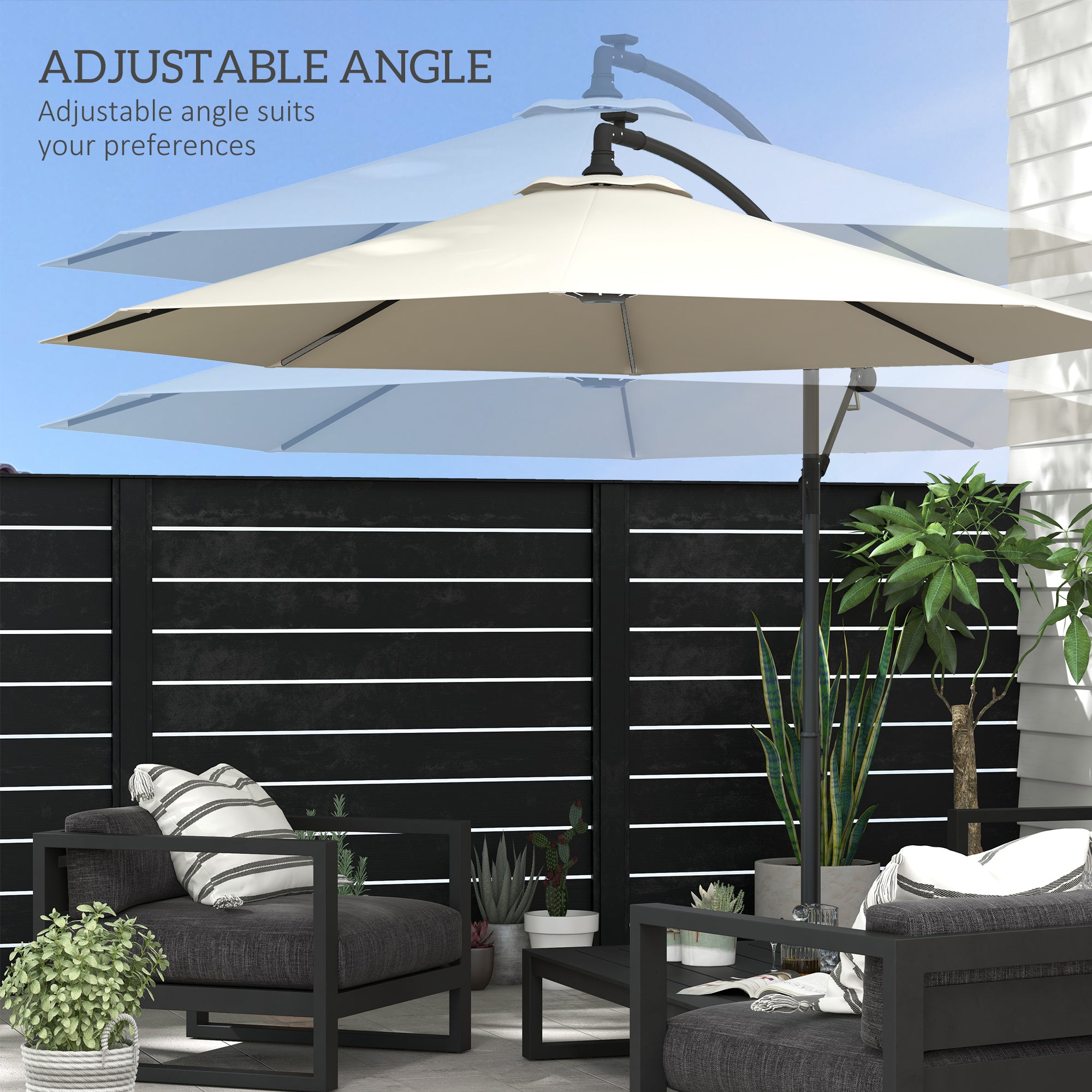 Outsunny 3m Solar LED Light Offset Cantilever Parasol - Beige - North Peak Garden Furniture