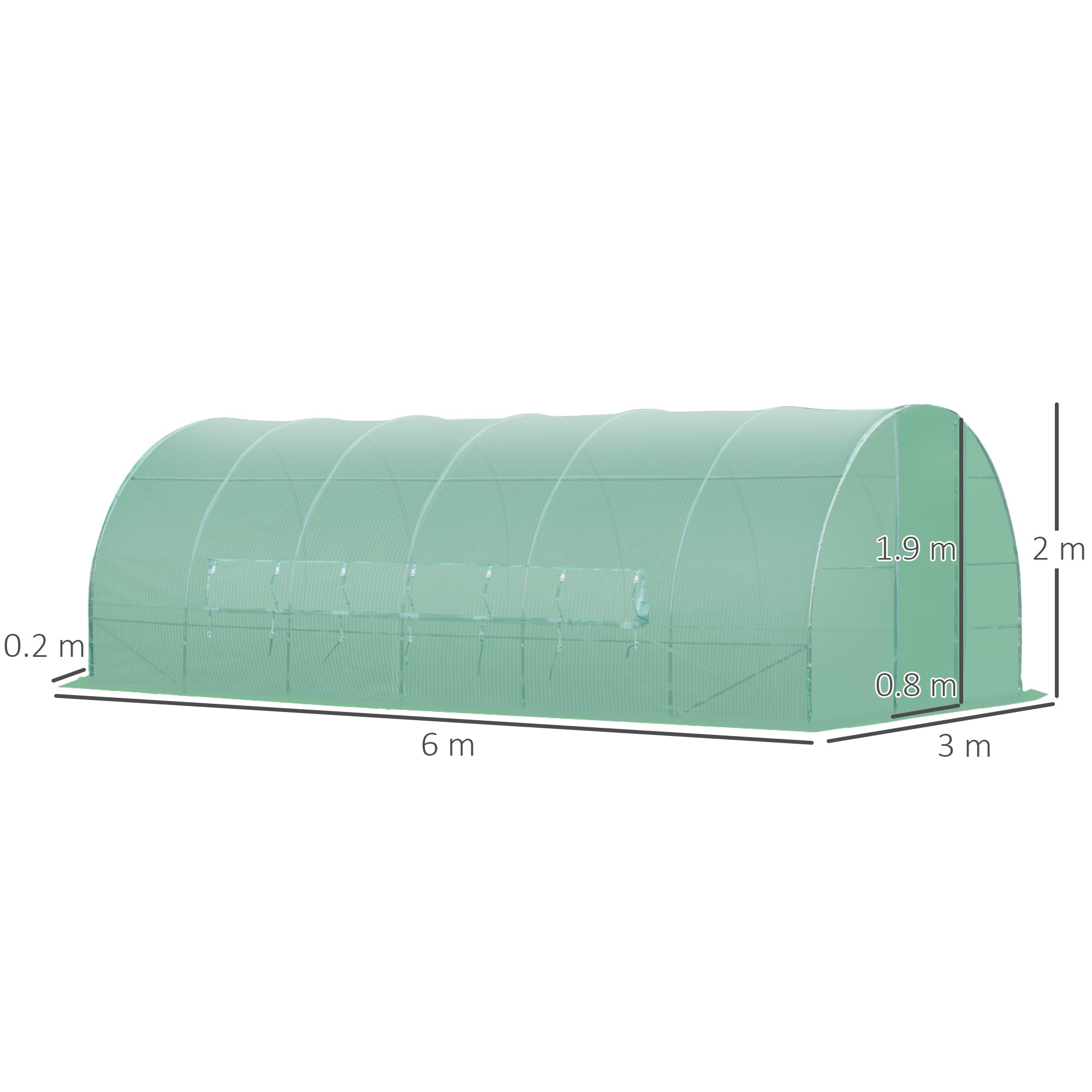 Outsunny Large Polytunnel Walk In Greenhouse, Plant Gardening Tunnel Green House with Metal Hinged Door, Galvanised Steel Frame & Mesh Windows, Green (3 x 6 m) - North Peak Garden Furniture