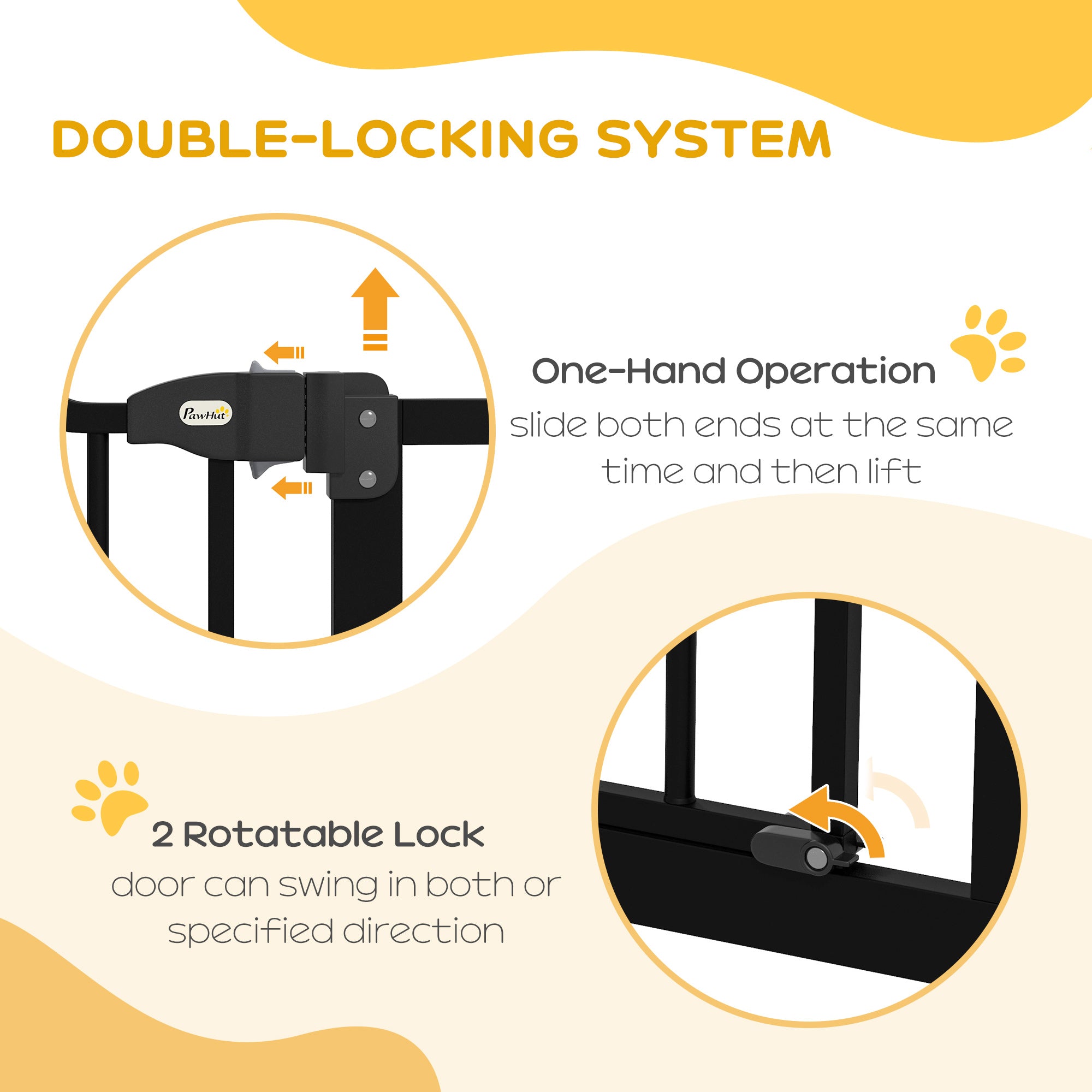 PawHut Pressure Fit Dog Stair Gate No Drilling Safety Gate Auto Close for Doorways, Hallways, 74-100cm Adjustable, 94cm Tall, Black - North Peak Garden Furniture