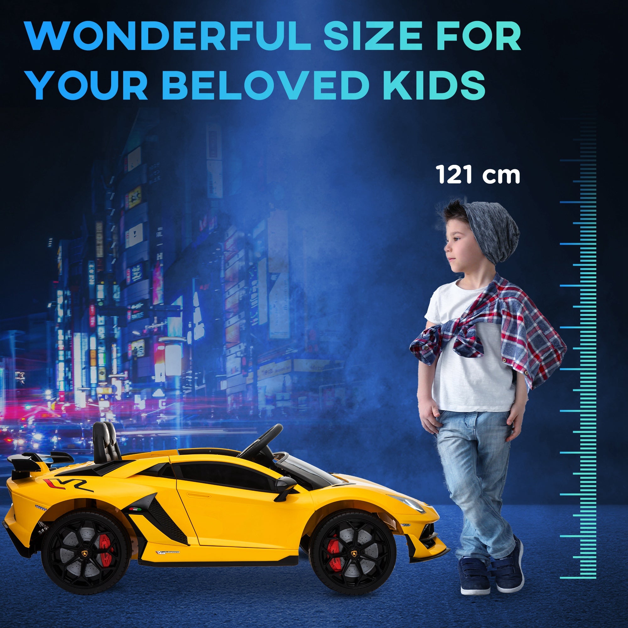 HOMCOM Lamborghini Aventador Licensed 12V Kids Electric Ride On Car Racing Car Toy with Parental Remote Control Battery-powered 2 Motors Music Lights for 3-8 Years Old Yellow - North Peak Garden Furniture