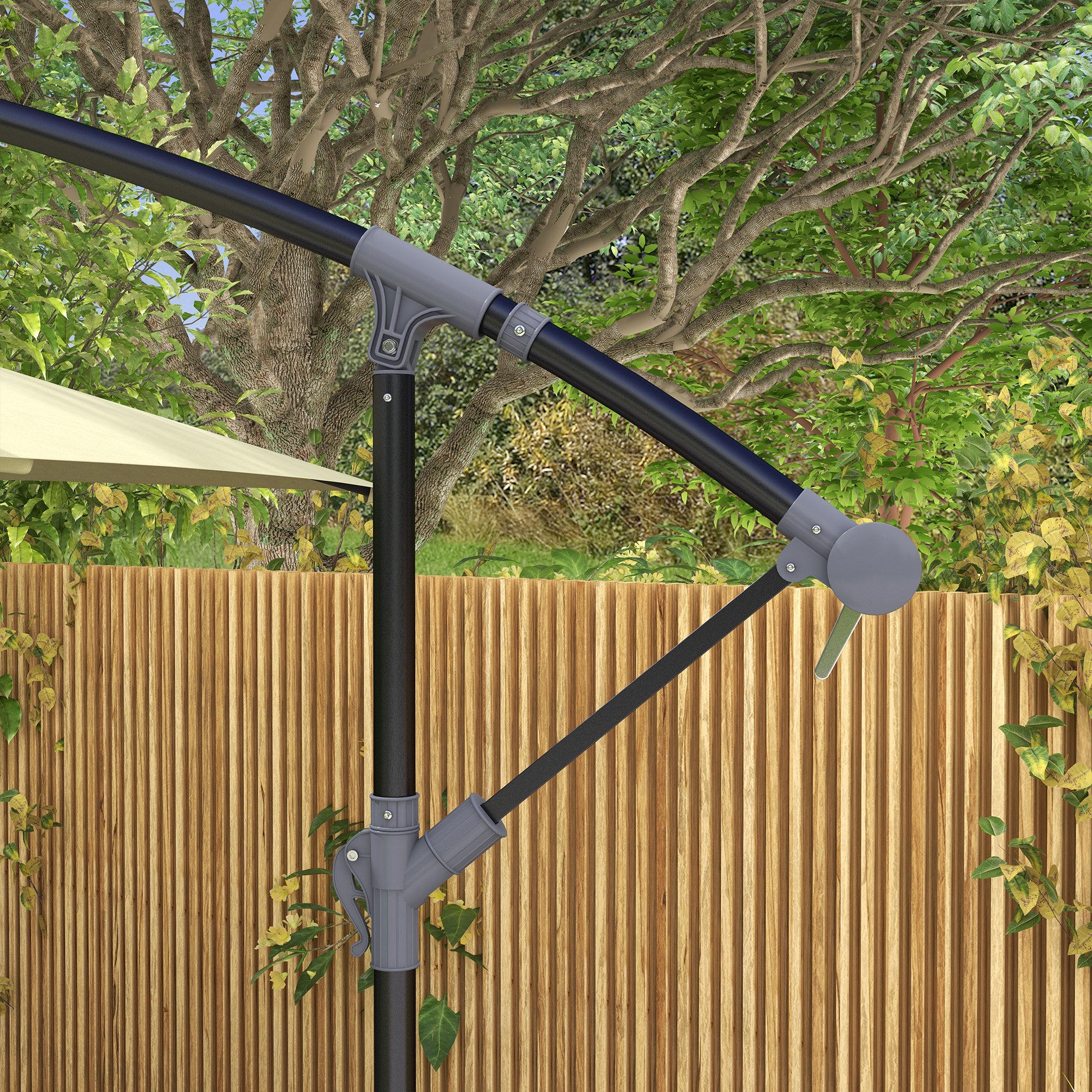 Outsunny 3m Square Canopy Cantilever Parasol, with Cross Base - Beige - North Peak Garden Furniture