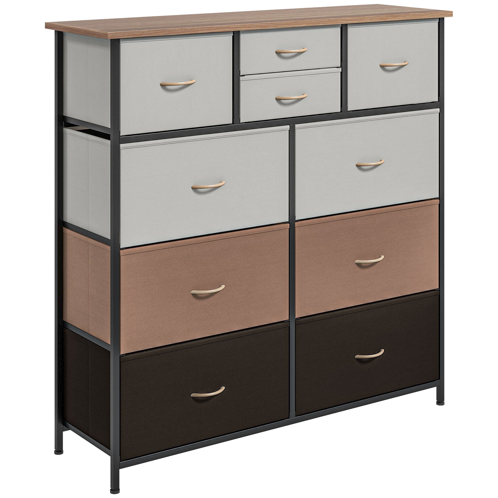 HOMCOM Bedroom Chest of Drawers, 10 Drawer Dresser with Foldable Fabric Drawers and Steel Frame, Multicolour - North Peak Garden Furniture