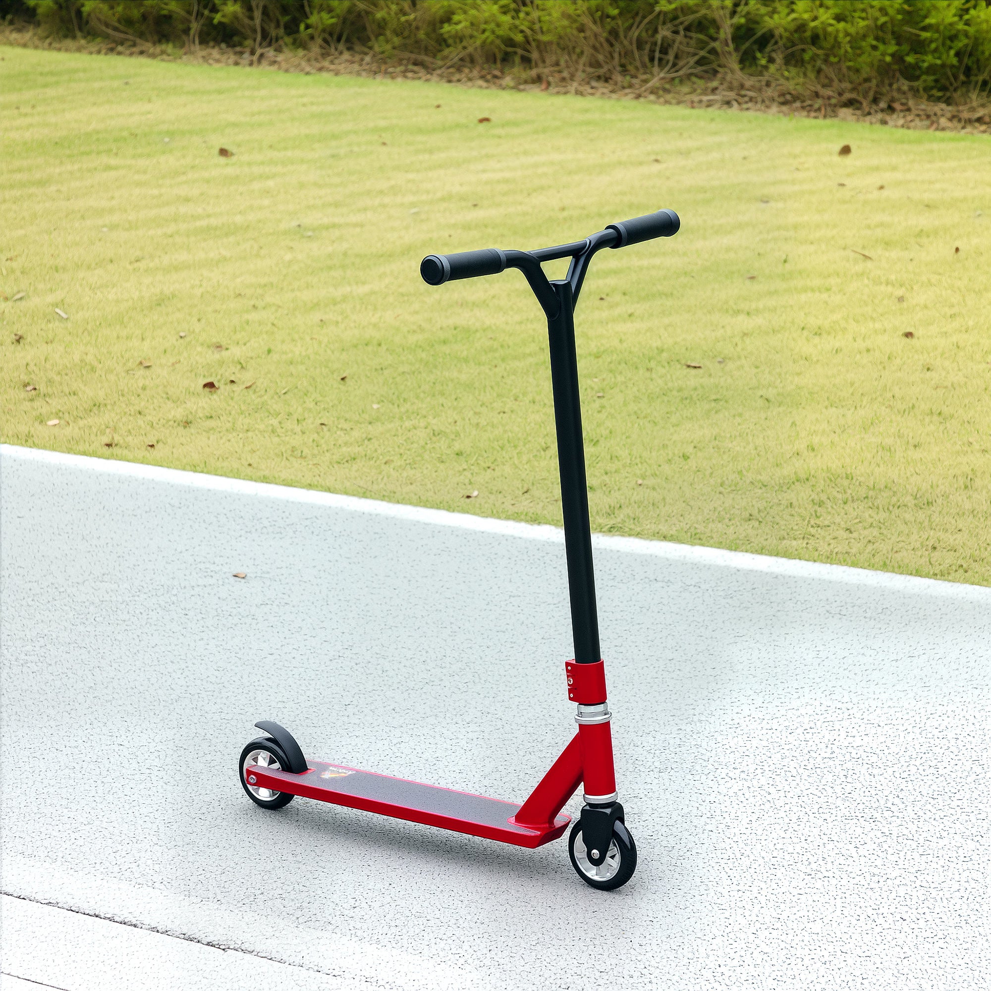 HOMCOM Stunt Scooter, 360° Entry Level Tricks Scooter w/ Lightweight Aluminium Deck and ABEC 7 Bearing, For Age 14+ Beginners, Red - North Peak Garden Furniture